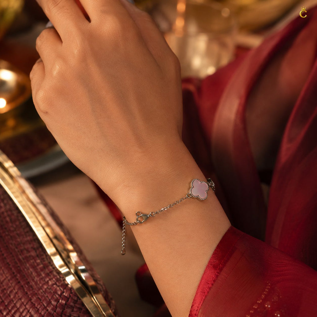 Celestora Luxurious Pink Clover Van cliff Bracelet (5 motifs)
