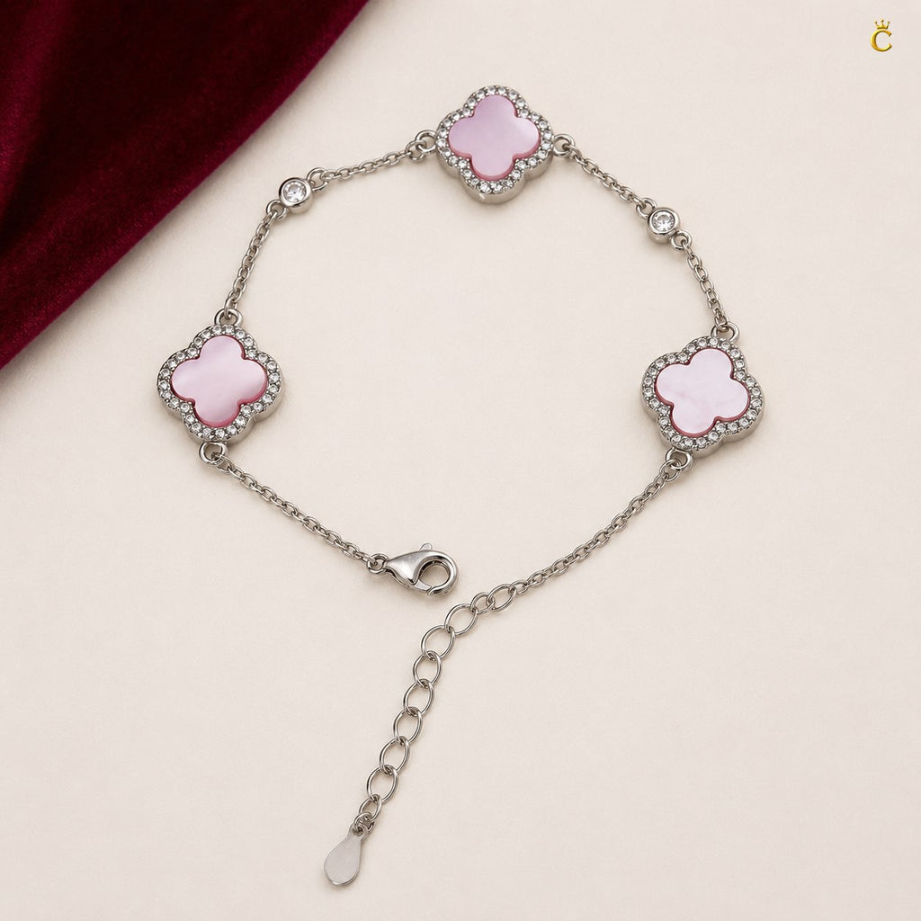 Celestora- Blush Pink three Clovers Zircon studs Van cliff Bracelet