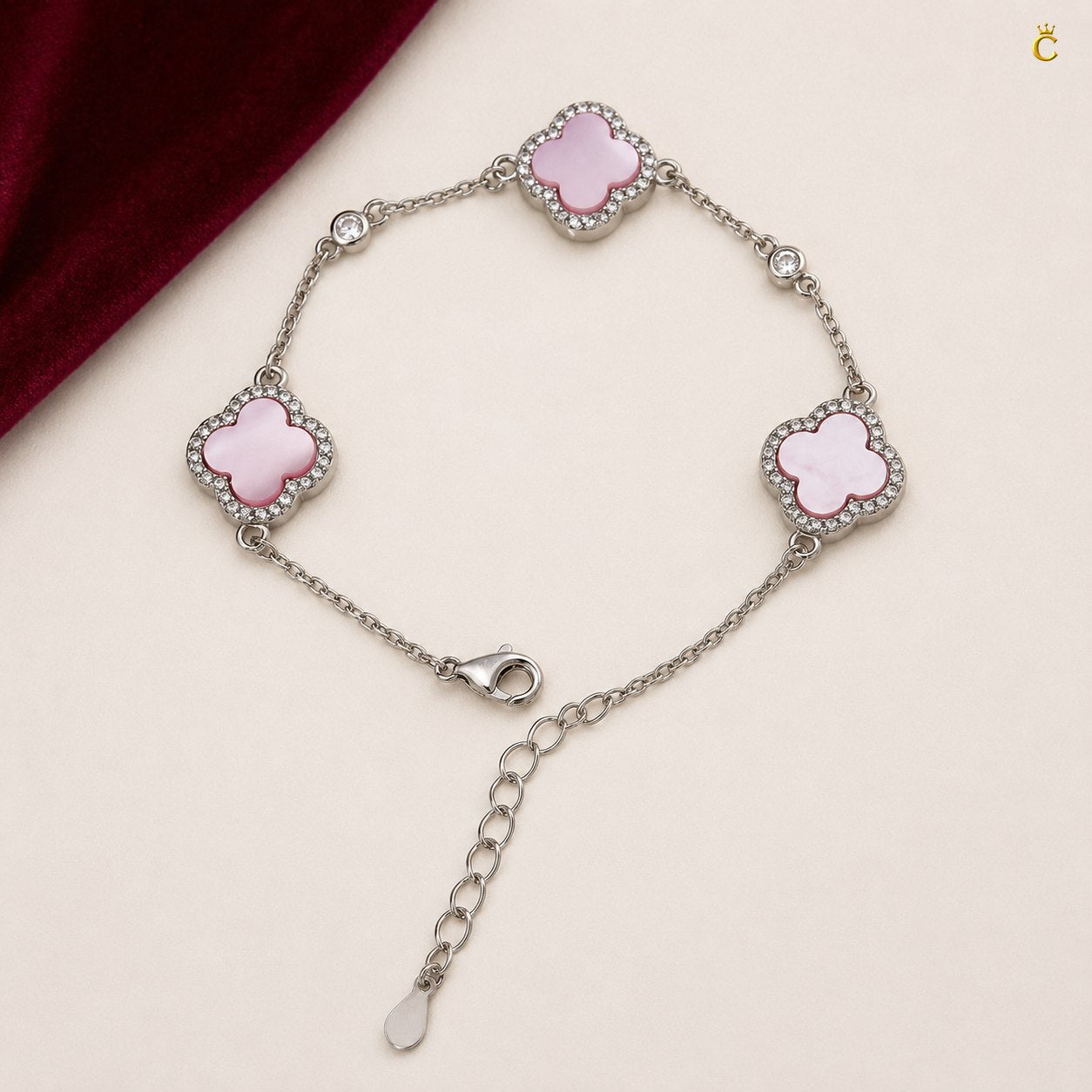 Celestora- Blush Pink three Clovers Zircon studs Van cliff Bracelet