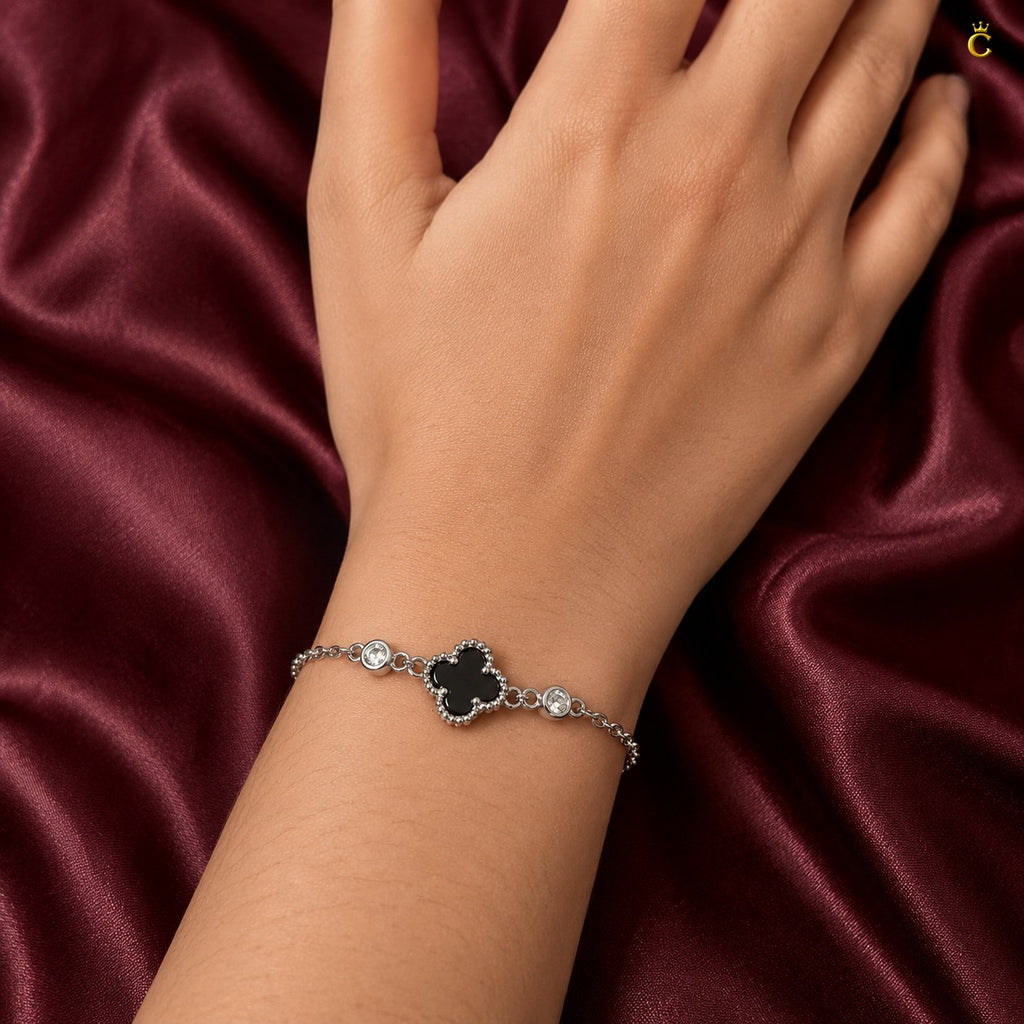 Celestora - Onyx Black Cute Clover Zircon stud Bracelet