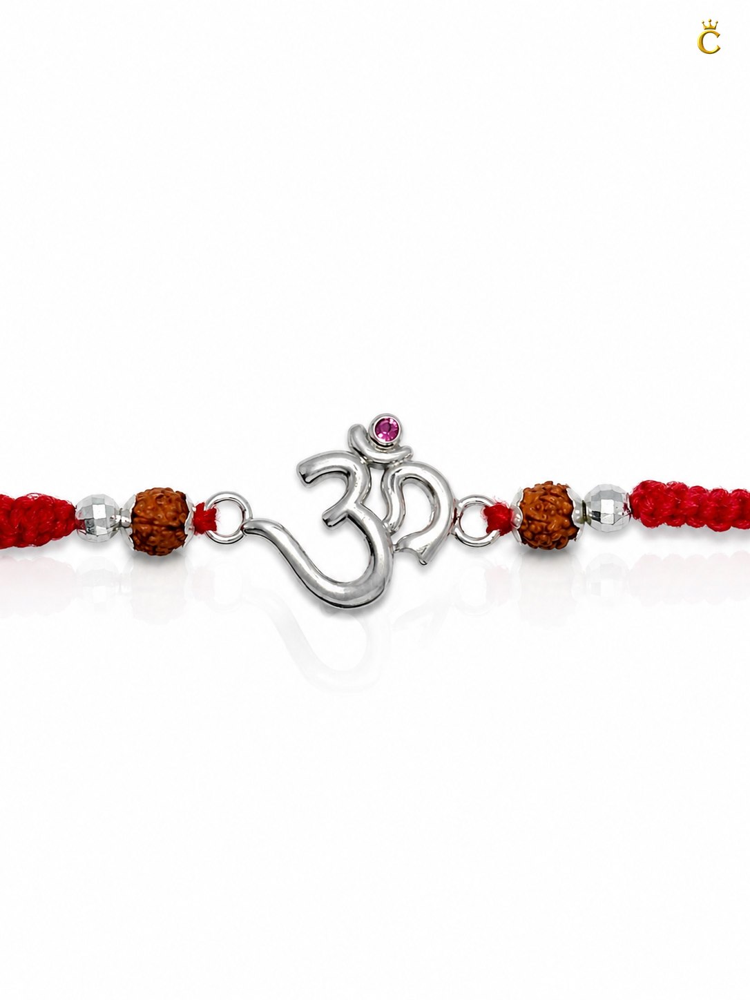 Celestora-Silver Om Rudra with traditional red-yellow sacred thread Rakhi/Bracelet