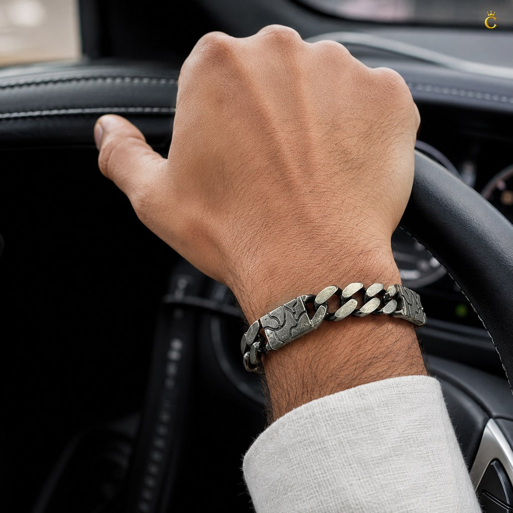 Celestora - Silver Italian-style Premium oxidized Curb bracelet: