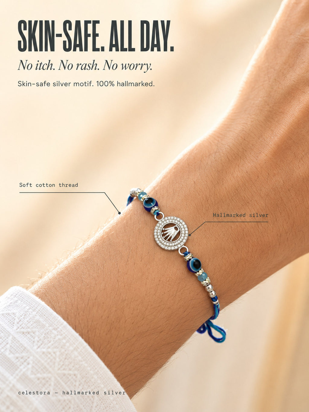 Celestora - Royal Crown with Evil eye Silver Rakhi/ Bracelet