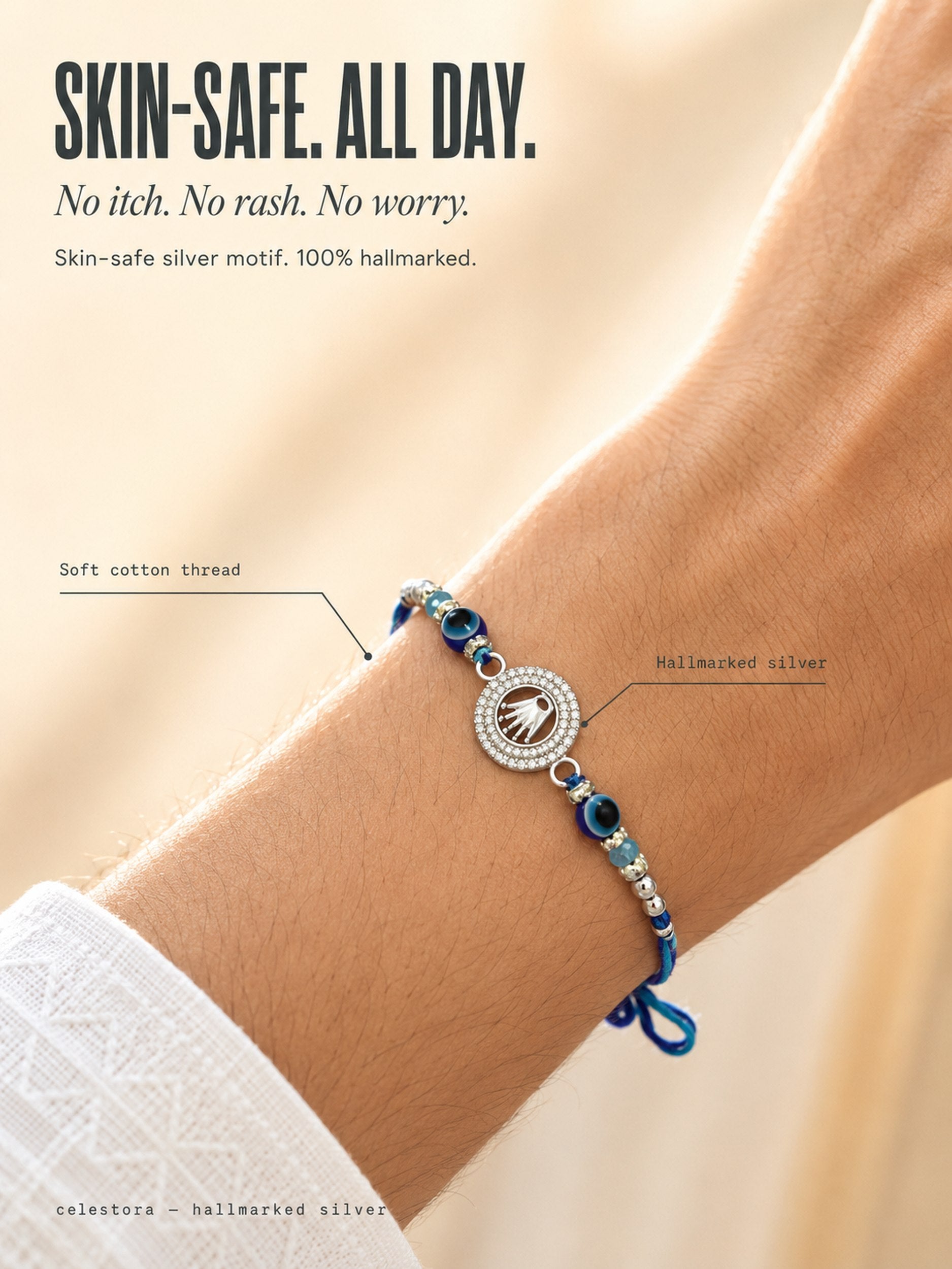 Celestora - Royal Crown with Evil eye Silver Rakhi/ Bracelet