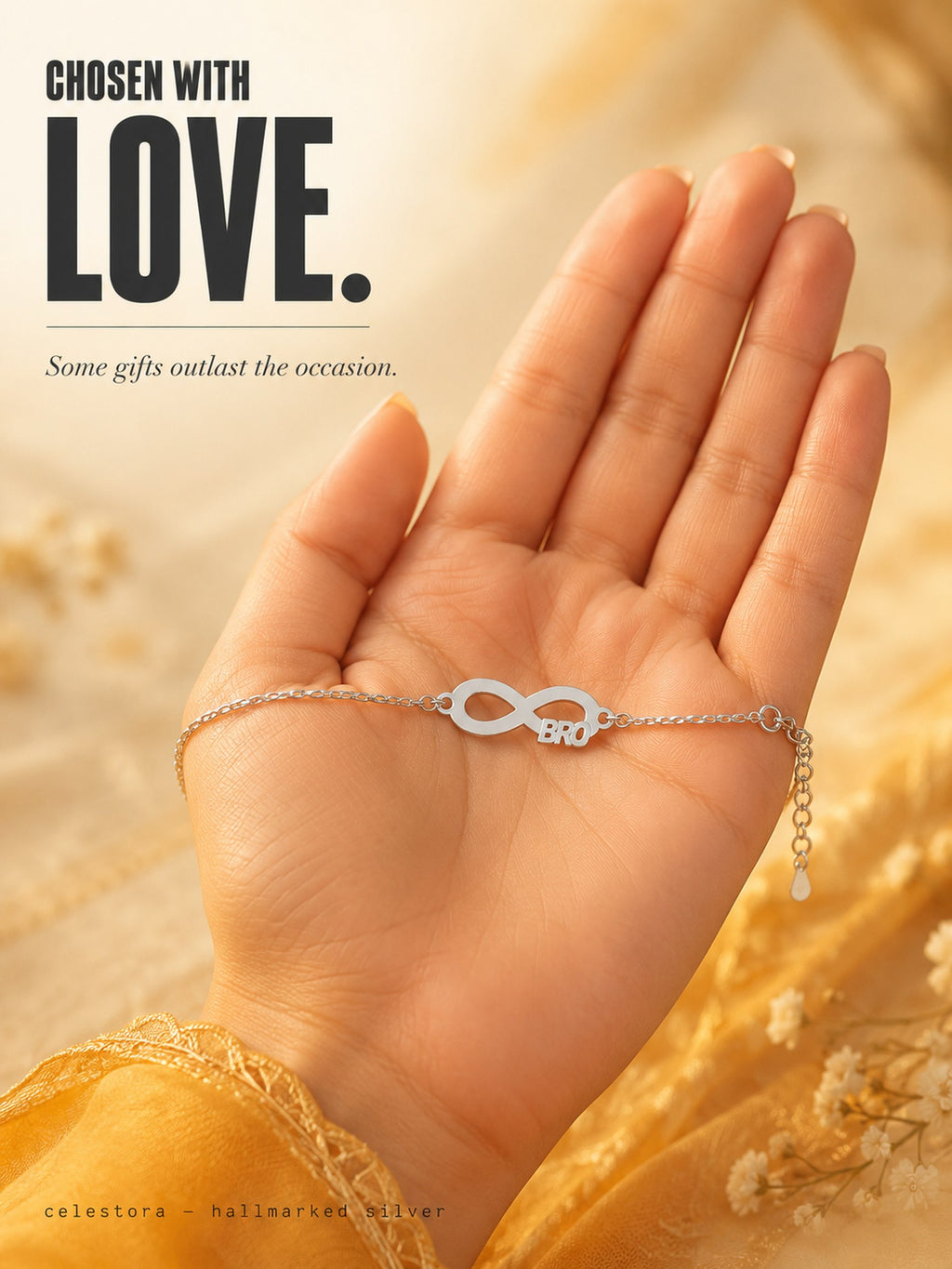 Premium Silver Infinity Love Bro Motif Rakhi Bracelet