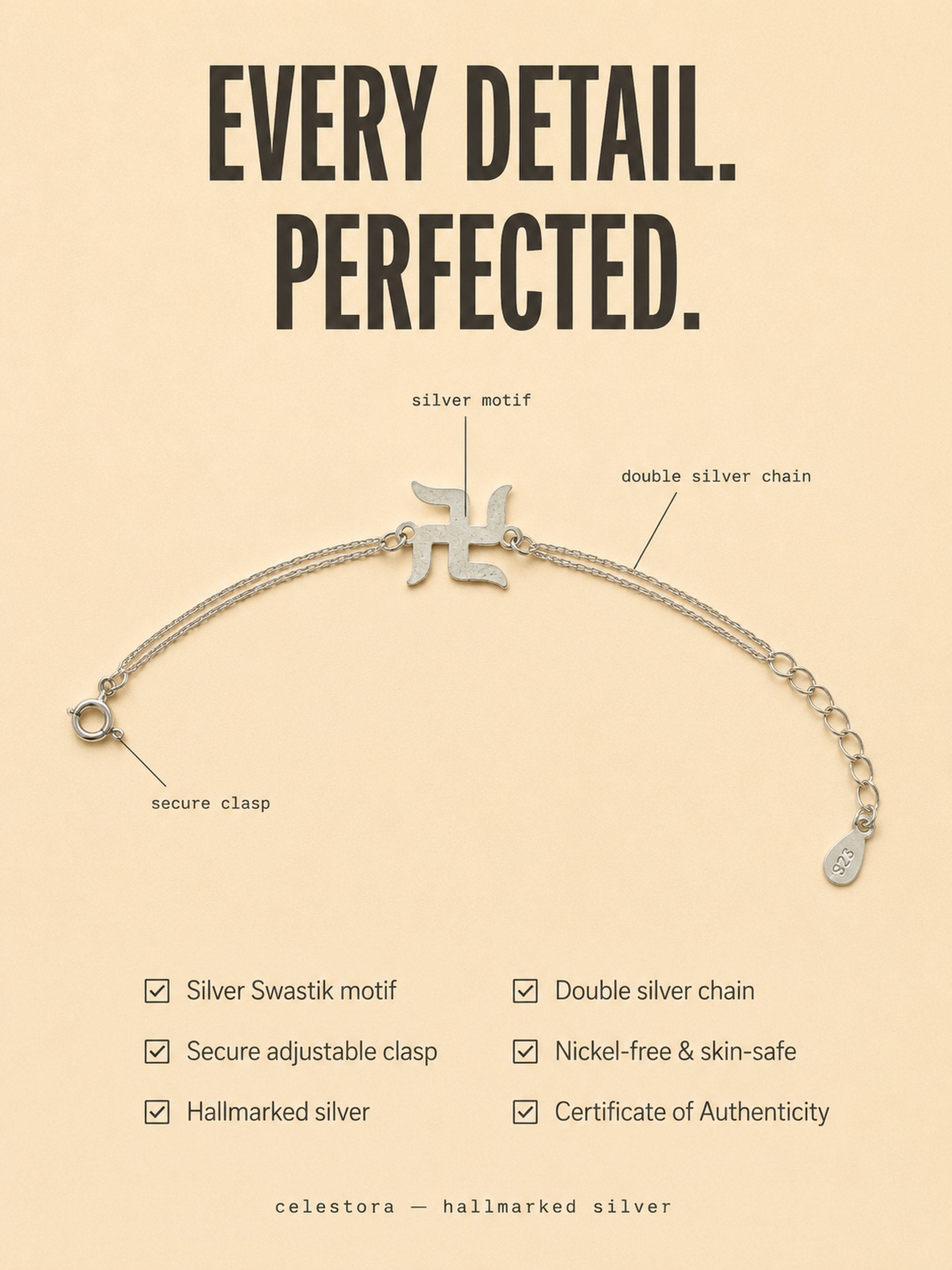 Premium Silver Swastik Rakhi/ Bracelet with single/Double Thread