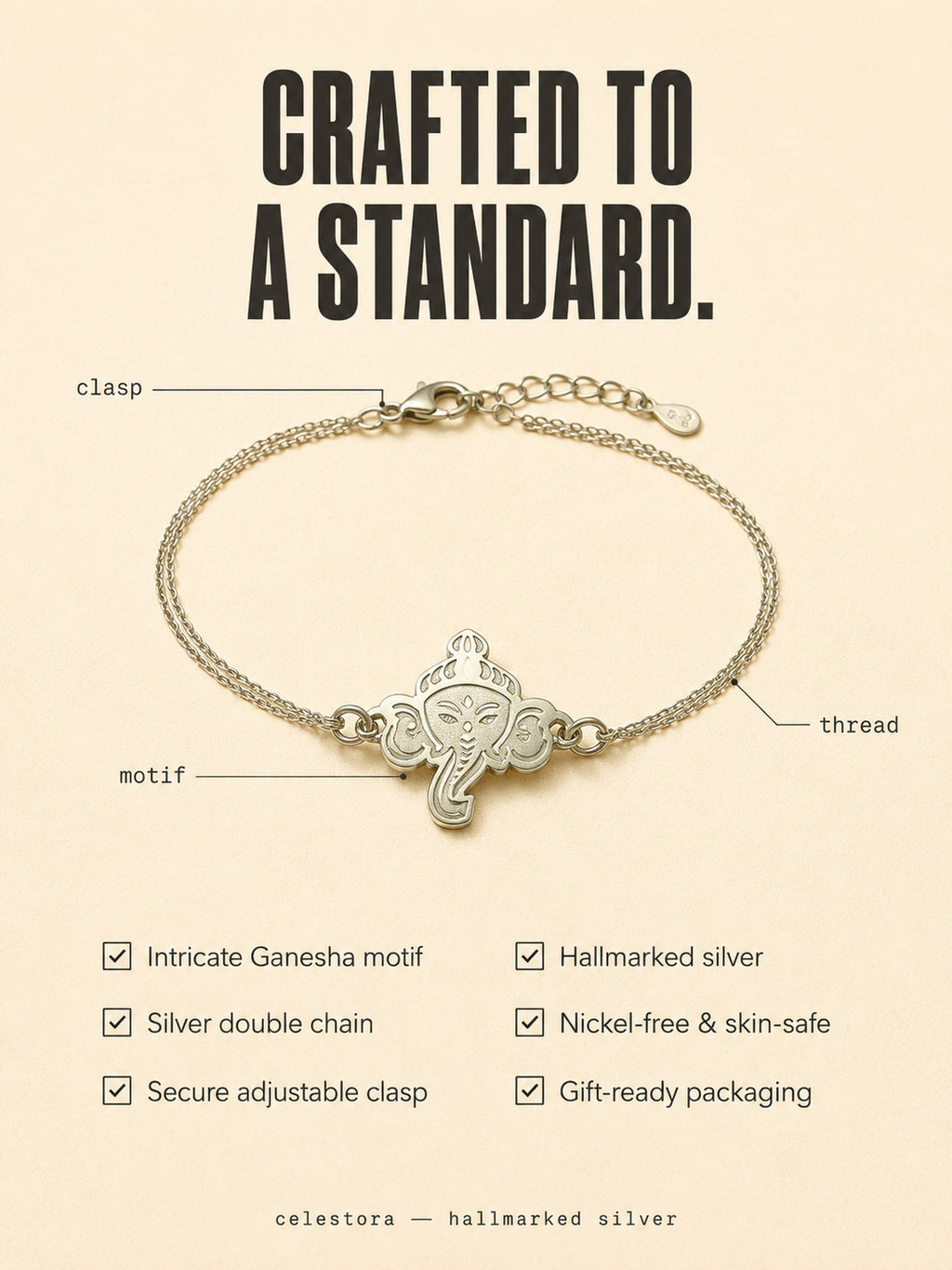 Celestora- Silver Premium Ganesha Rakhi cum Bracelet