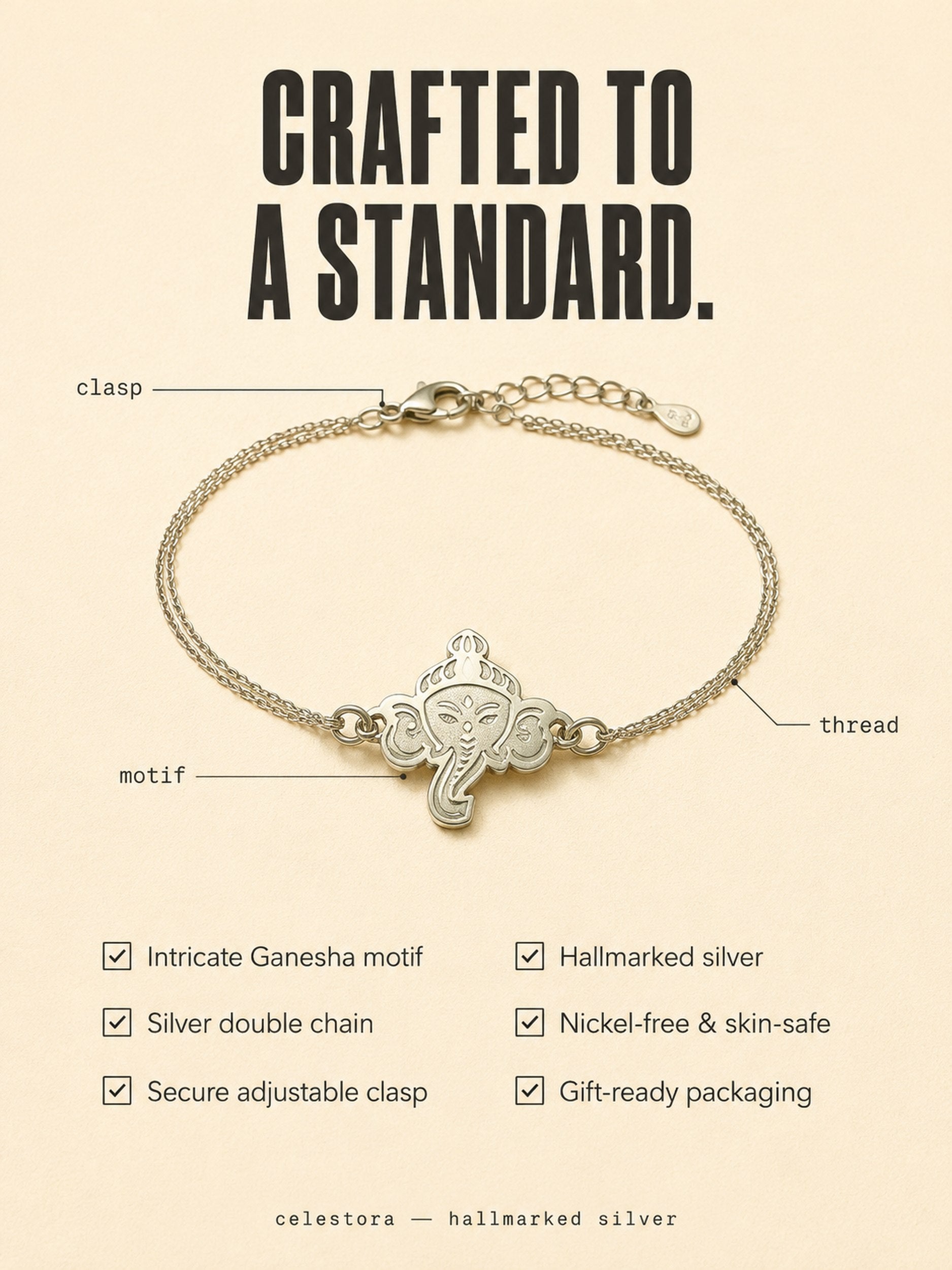 Celestora- Silver Premium Ganesha Rakhi cum Bracelet