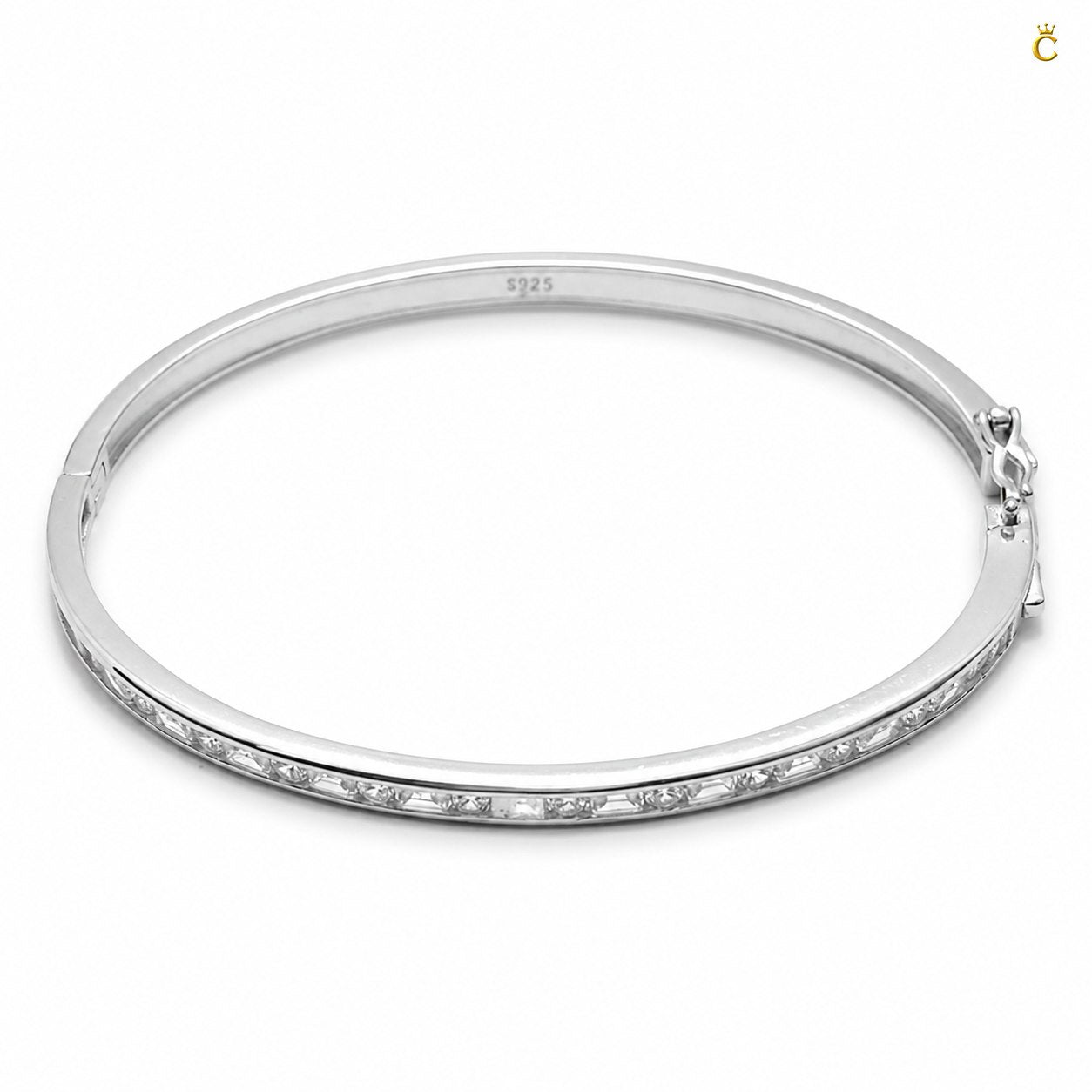 Silver Stone Studded Hinged Bangle