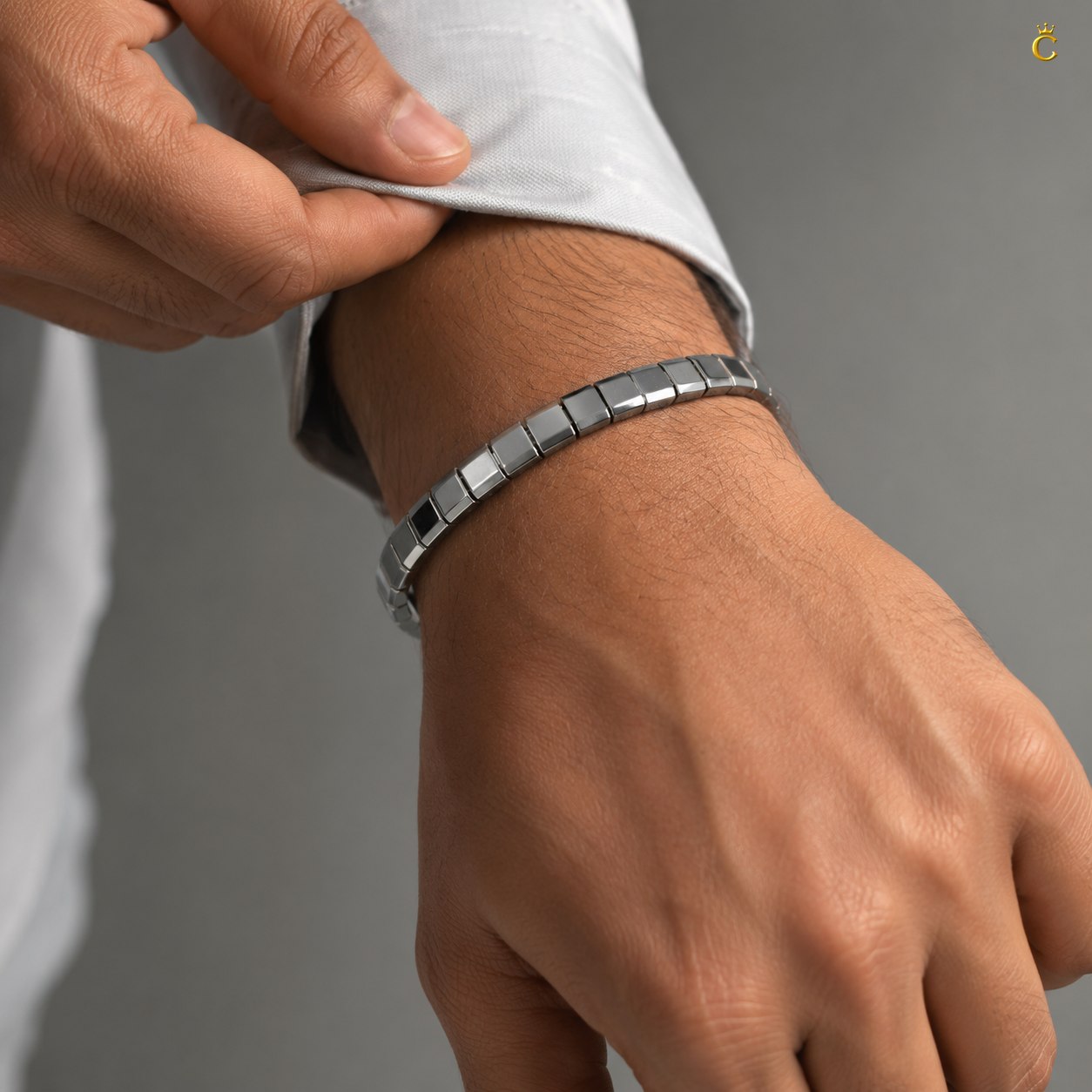 Men's Silver Pave Link Bracelet