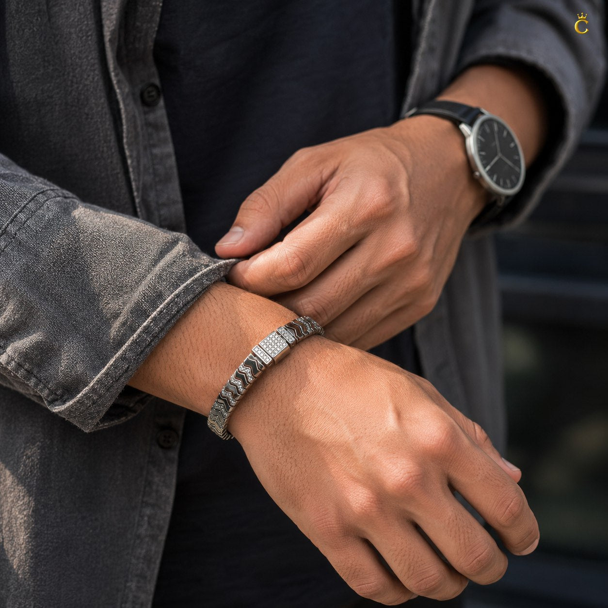 Men's Premium Silver Chevron Link Bracelet