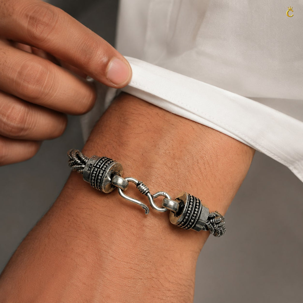 Celestora Braided Silver Bracelet with Hook Lock