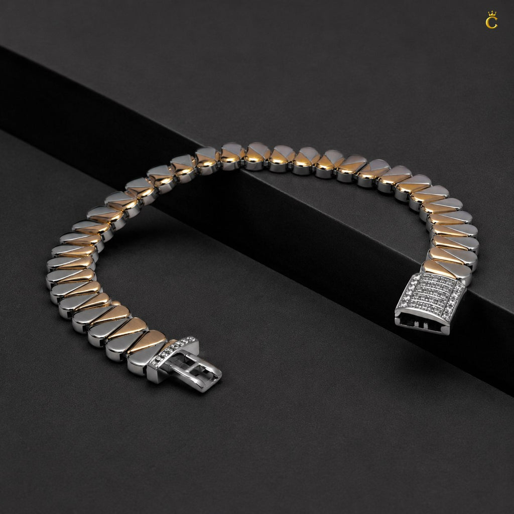 Two Tone Teardrop Link Silver Bracelet