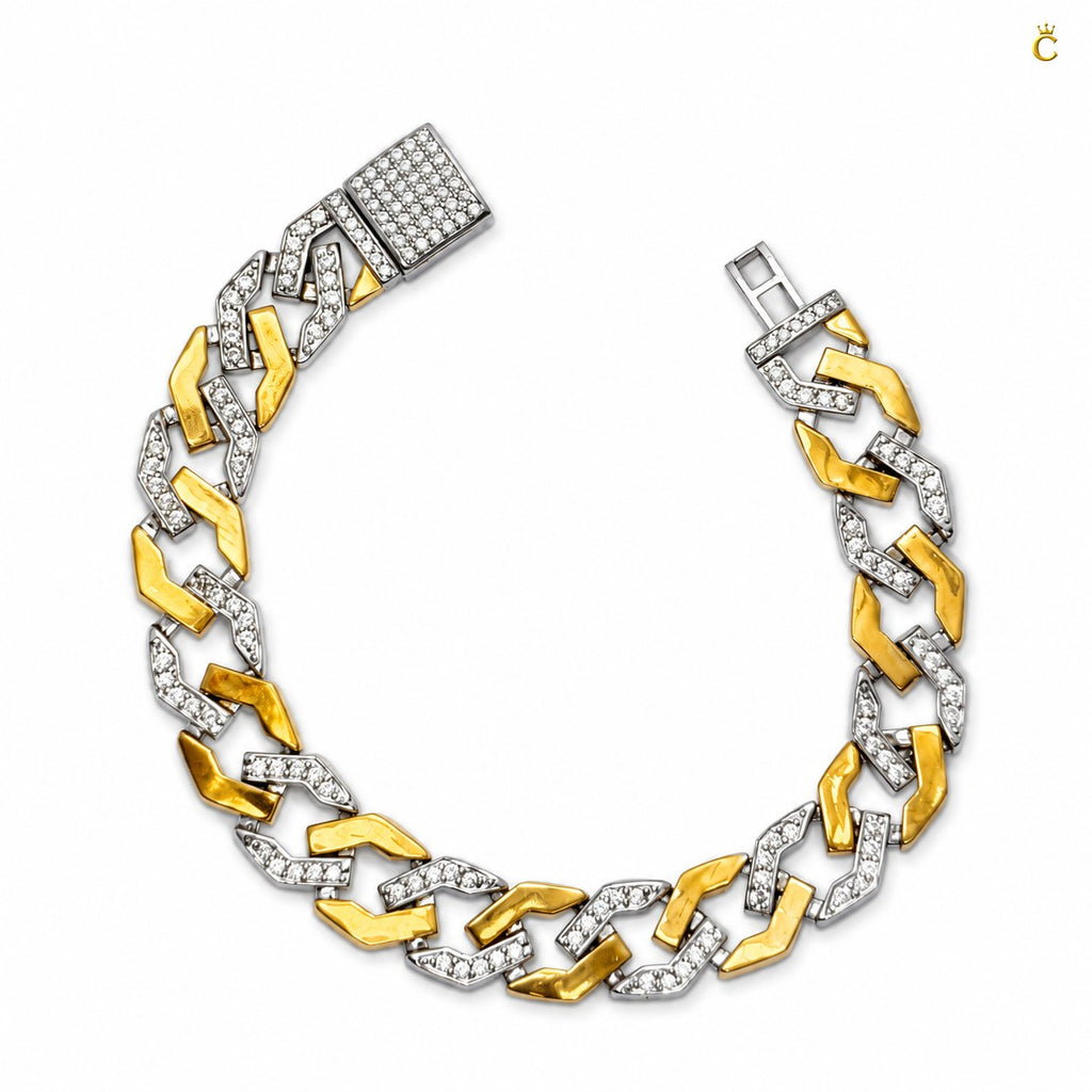 Men's Two-Tone Iced Silver Cuban Bracelet