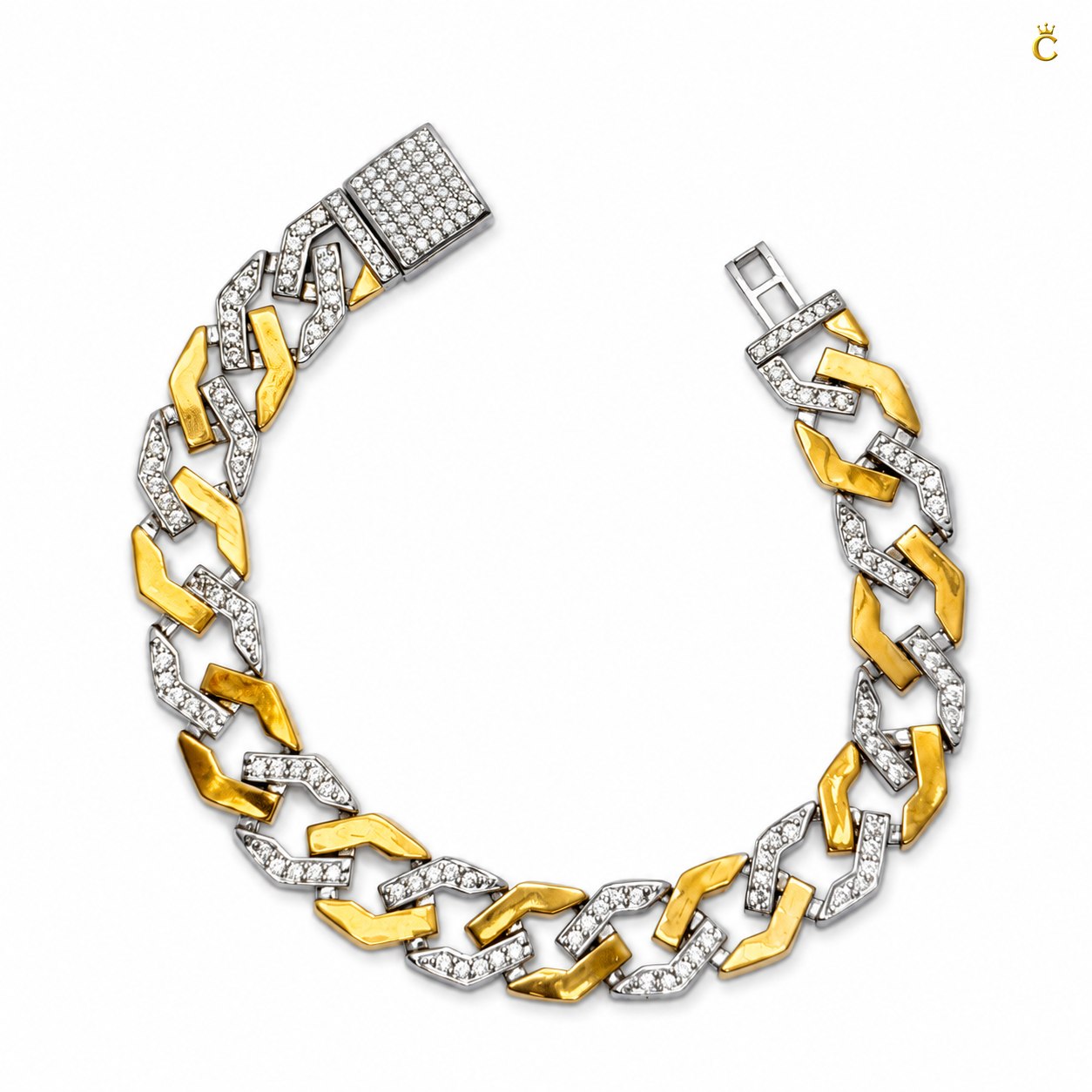 Men's Two-Tone Iced Silver Cuban Bracelet