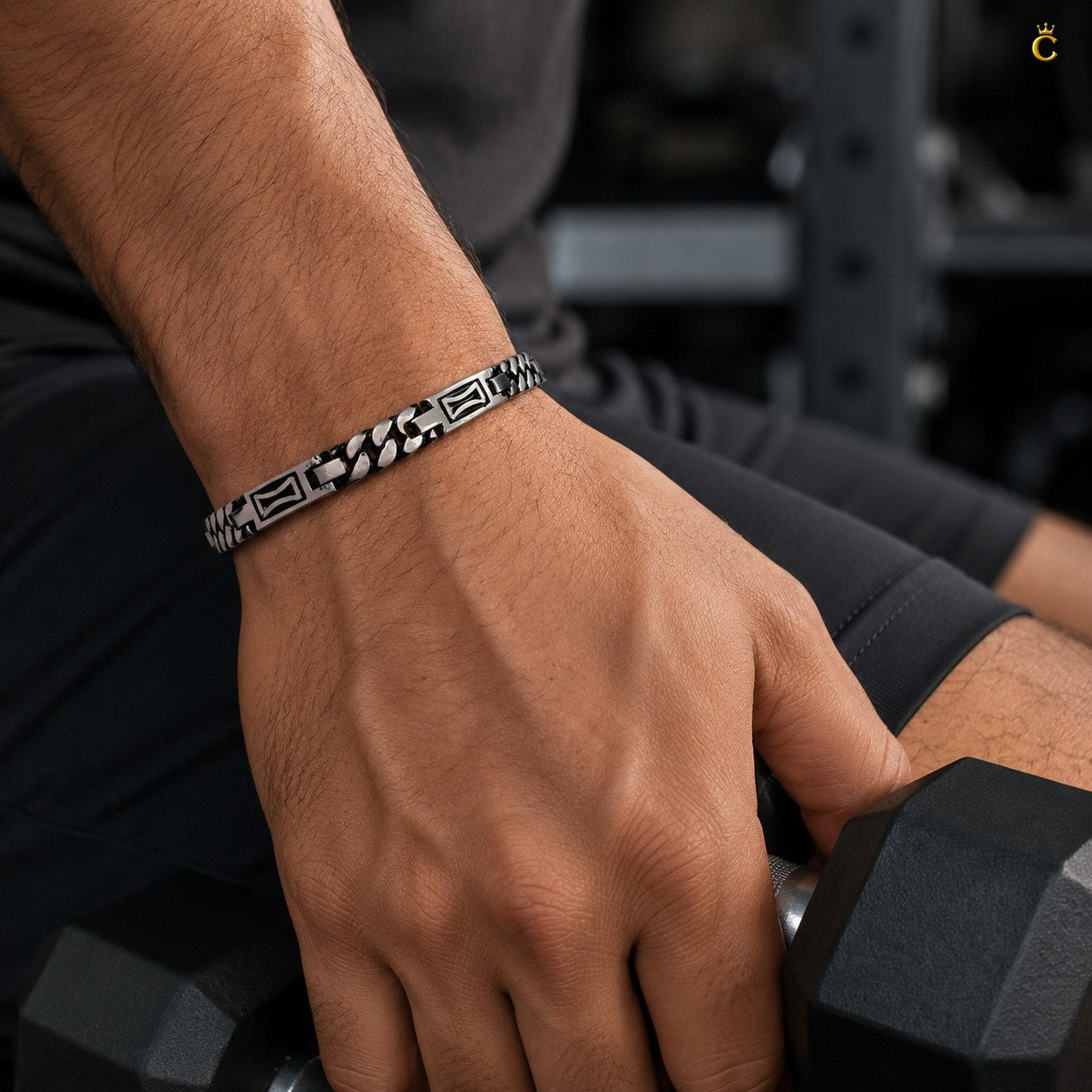 Silver Geometric Link Bracelet for Men