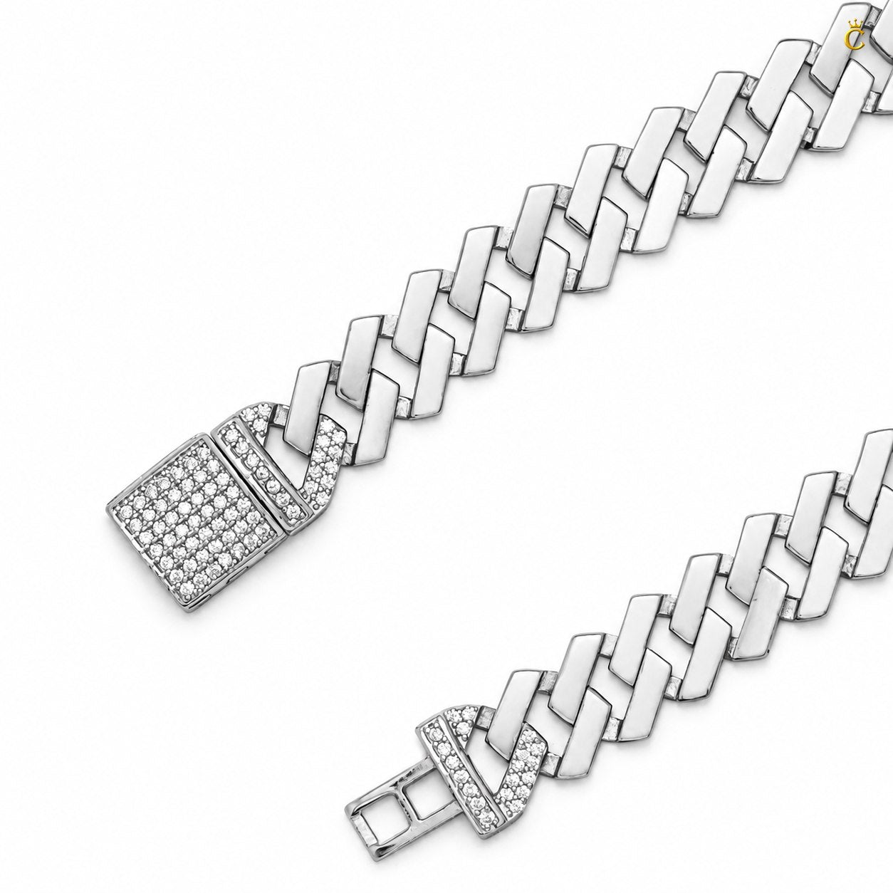 Rhodium Crisp Zircon Stone Curb Bracelet