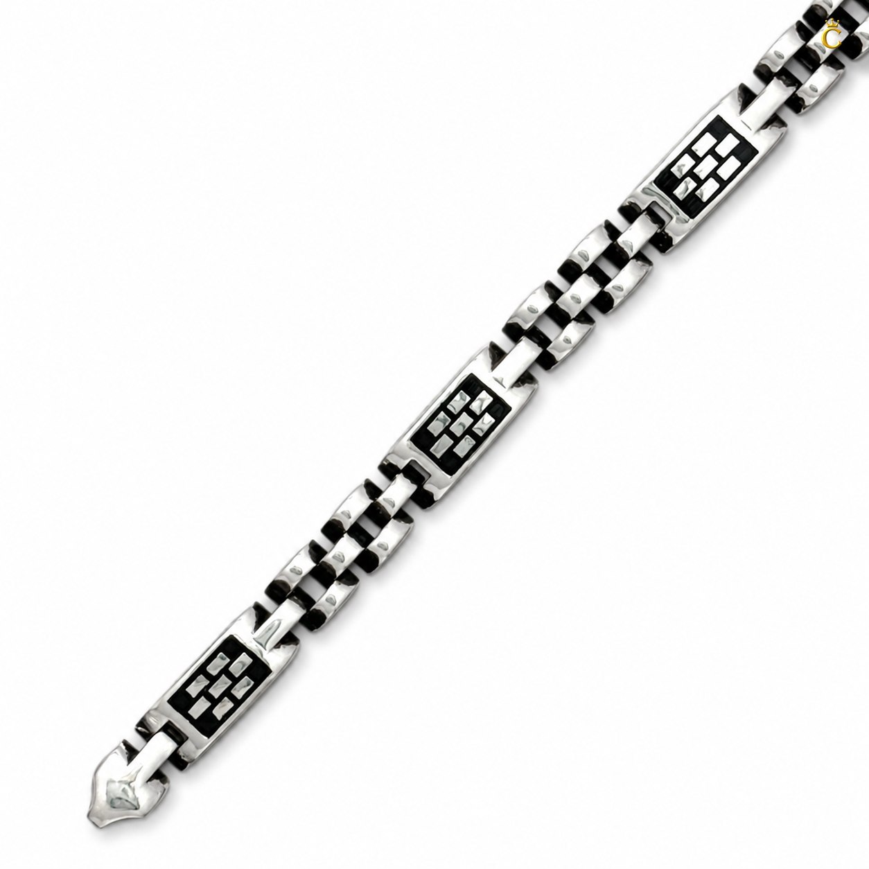 Block Design Oxidised Black Enamel Bracelet