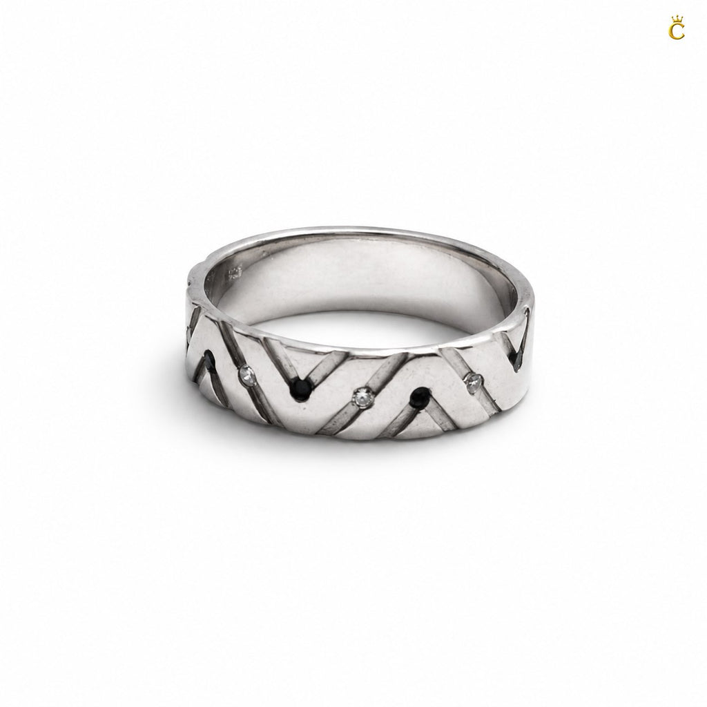 ZigZag Ring Men With Black Stone