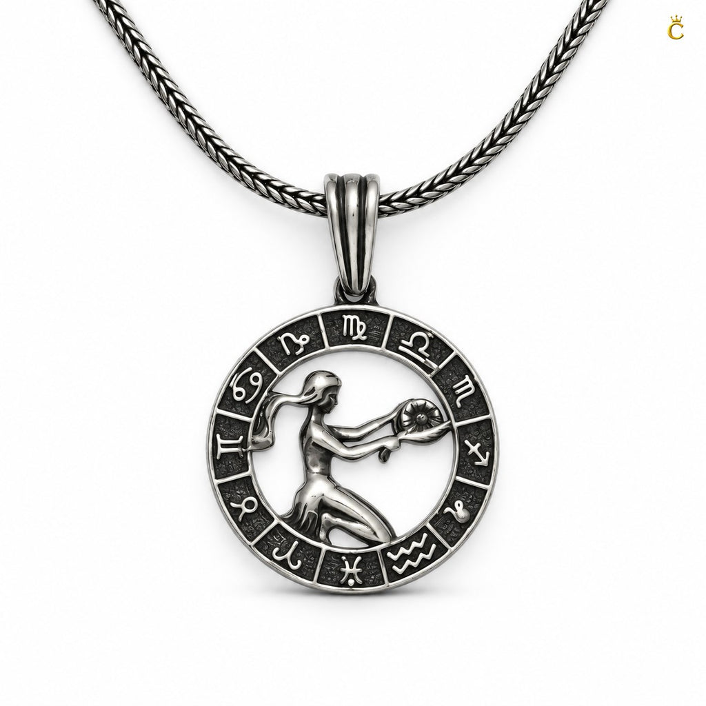 Premium Itallian oxidized Acquarius Zodiac Pendant