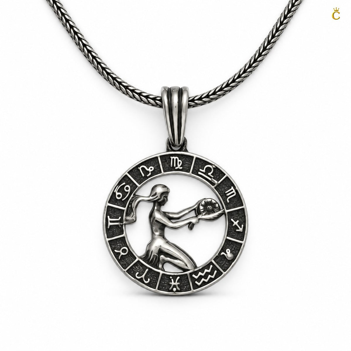 Premium Itallian oxidized Acquarius Zodiac Pendant