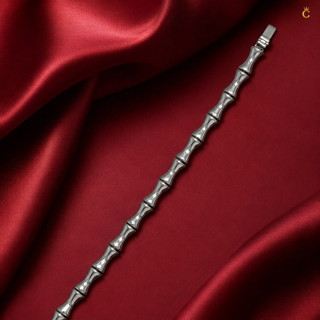 Interlocking Bamboo Bar Diamond Silver Bracelet