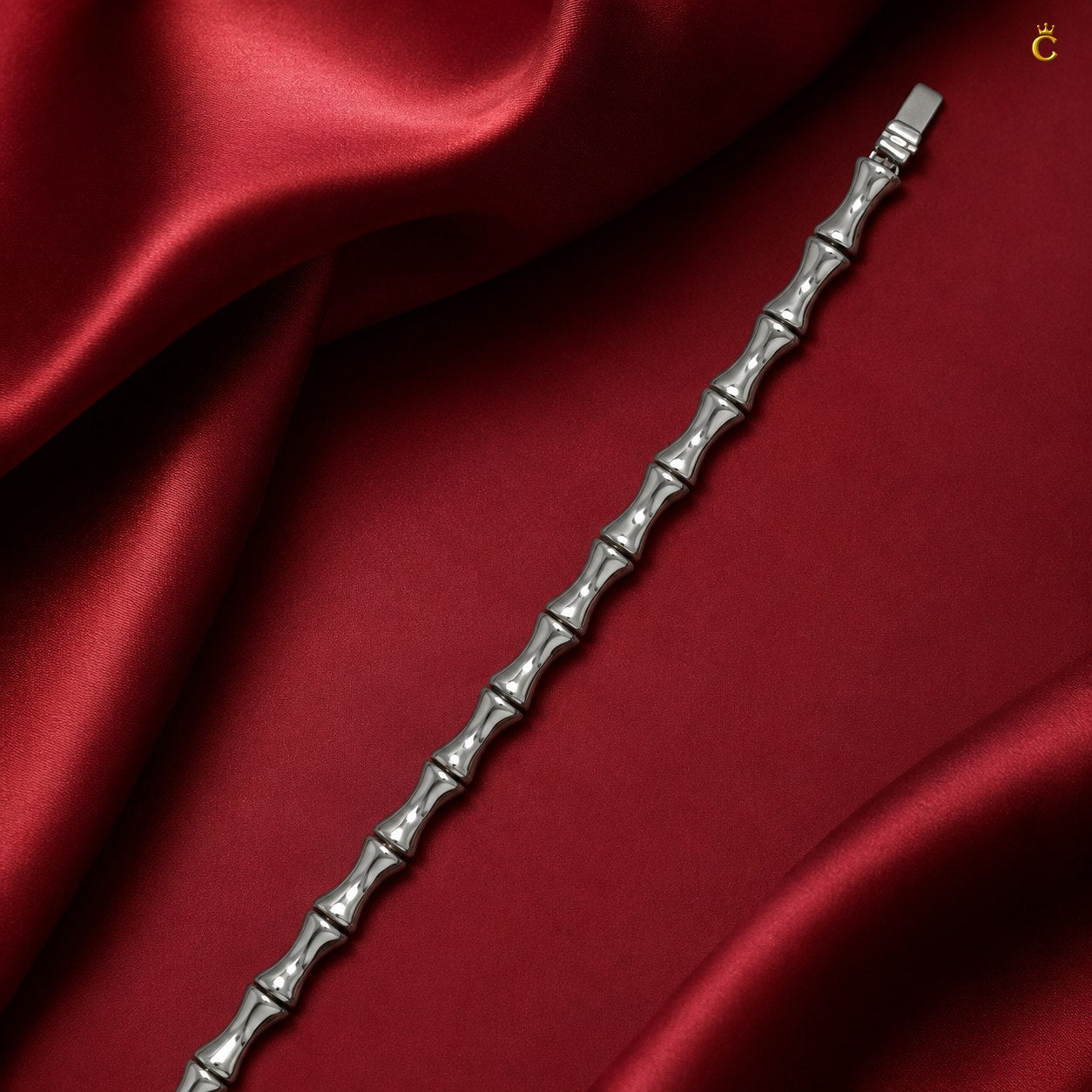 Interlocking Bamboo Bar Diamond Silver Bracelet