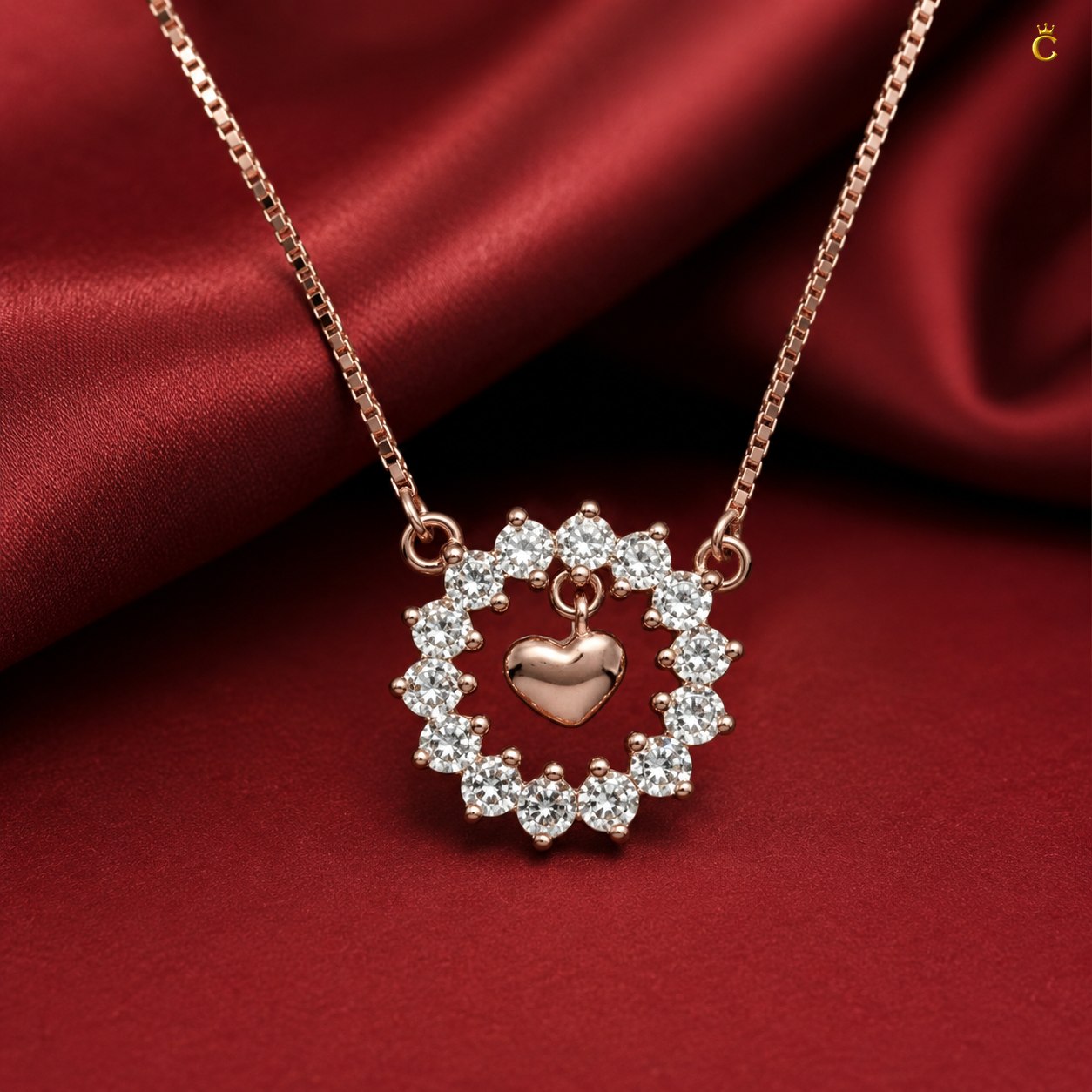Intertwined Heart and Floral Halo Silver Pendant Necklace