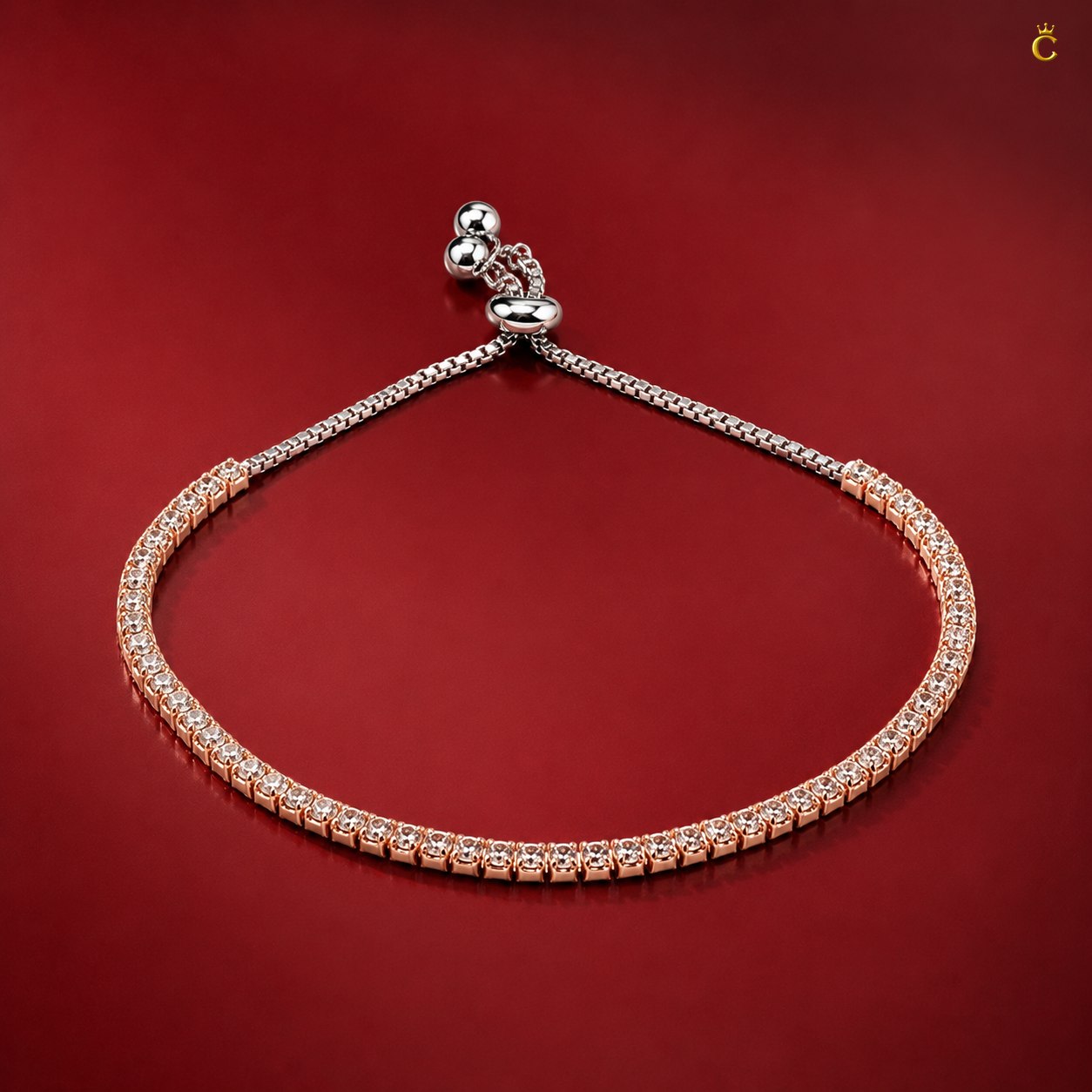 Rose Gold Plated Silver Adjustable Tennis Bracelet