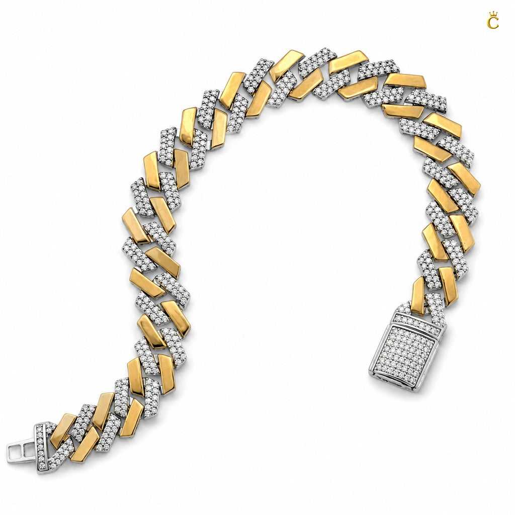 Men's Premium Two-Tone Iced-Out Cuban Link Bracelet