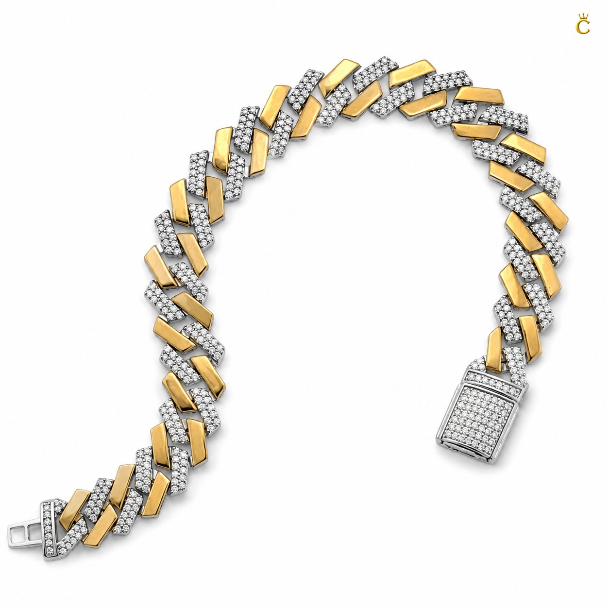 Men's Premium Two-Tone Iced-Out Cuban Link Bracelet