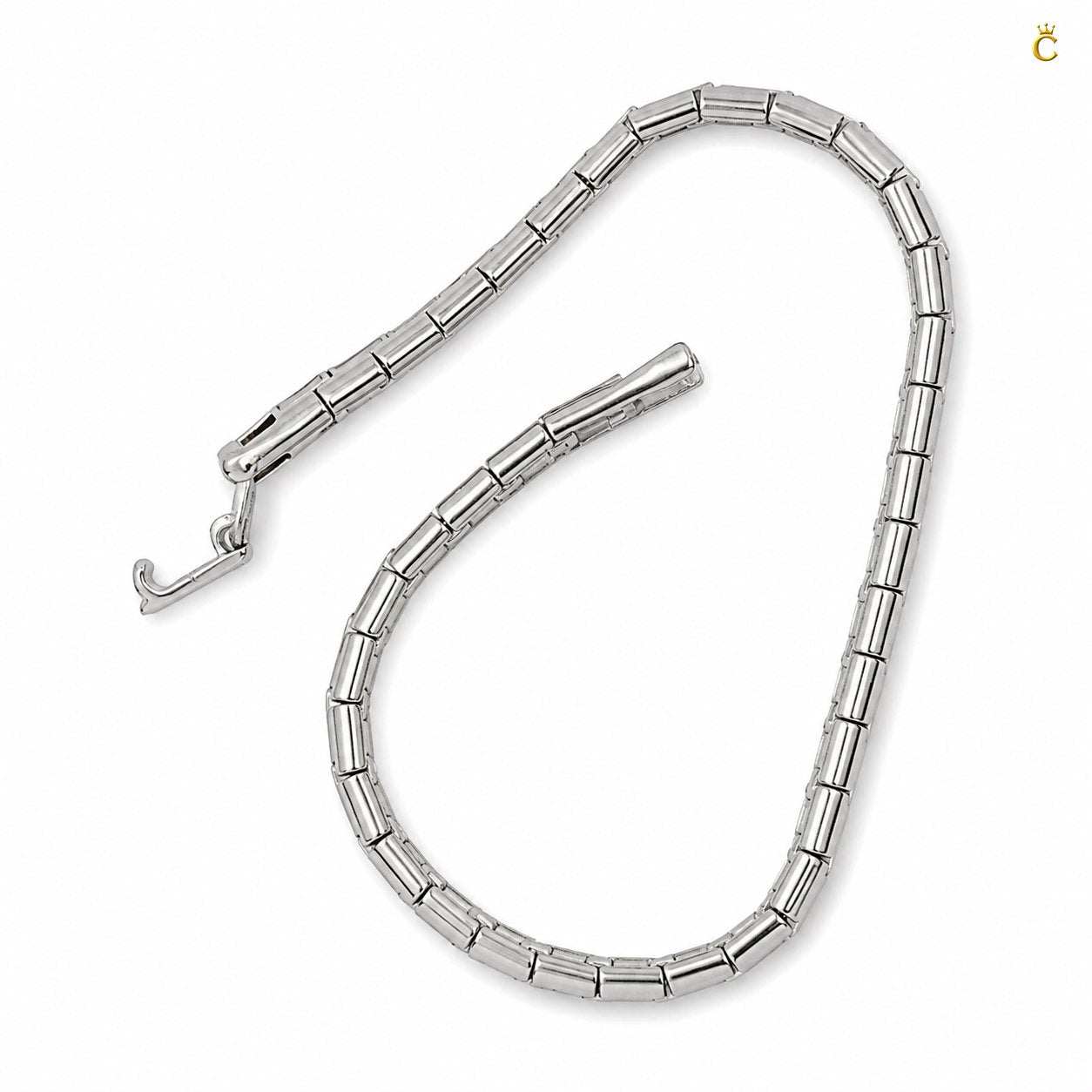 Men's Silver Geometric Link Bracelet with Black Inlay