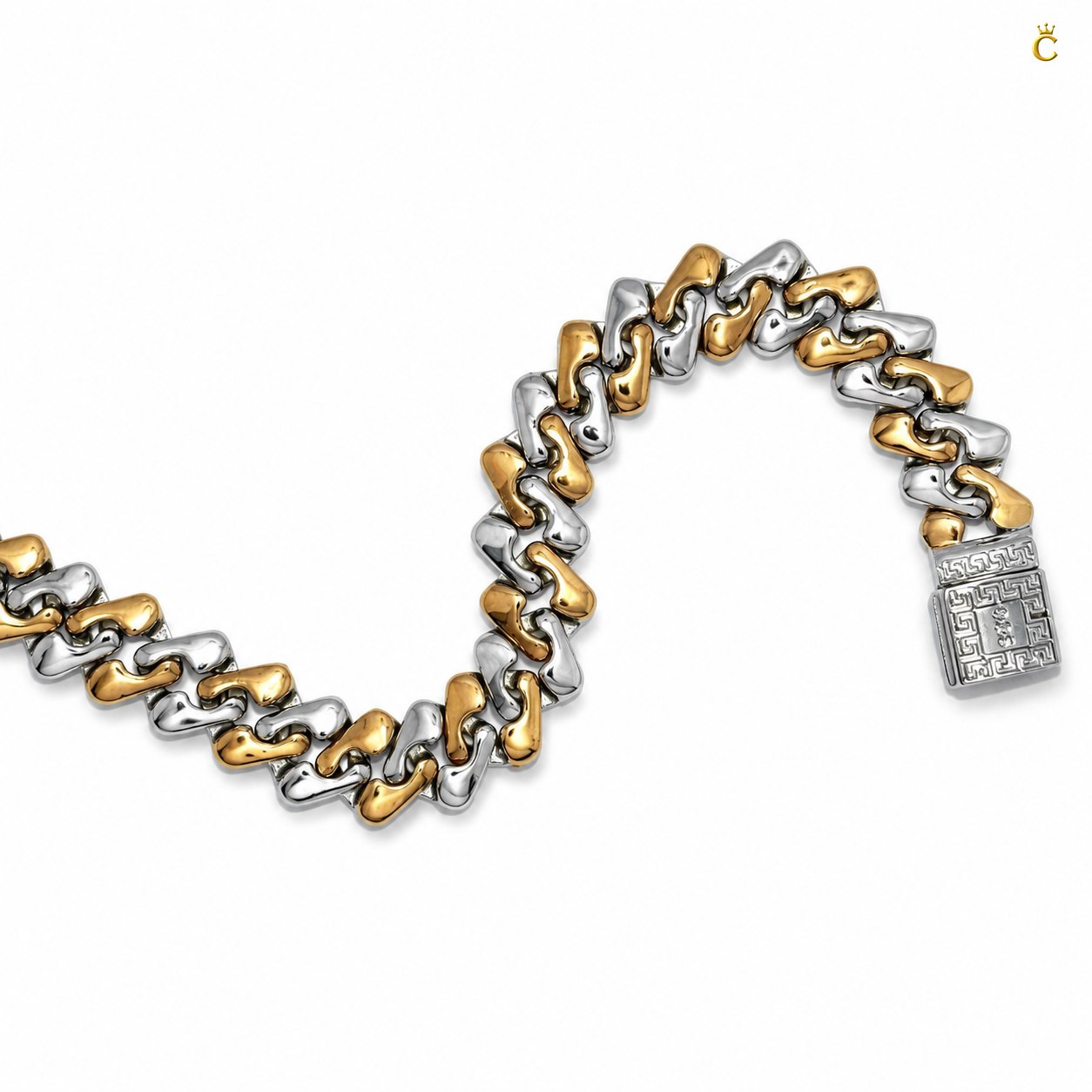 Premium Men's Two-Tone Silver and Rose Gold Accent Link Bracelet