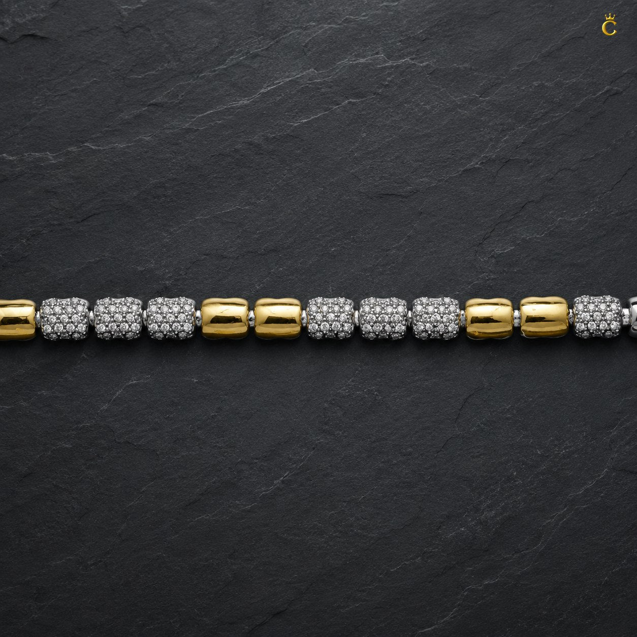 Silver Two-Tone Pave Square Link Bracelet