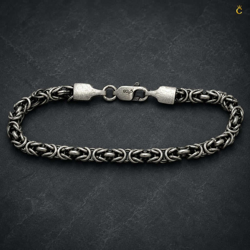 Oxidized Silver Byzantine Chain Bracelet for Men