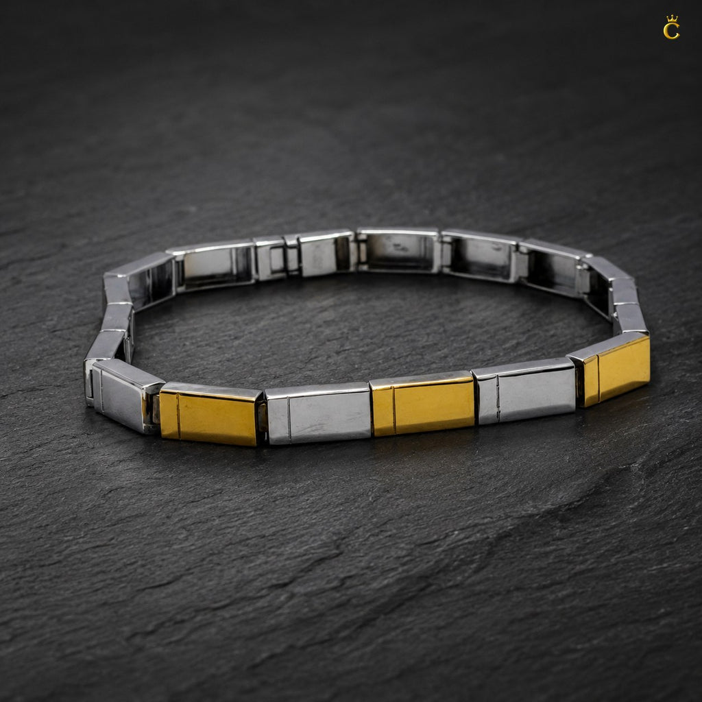 Modern Two-Tone Silver Men's Link Bracelet