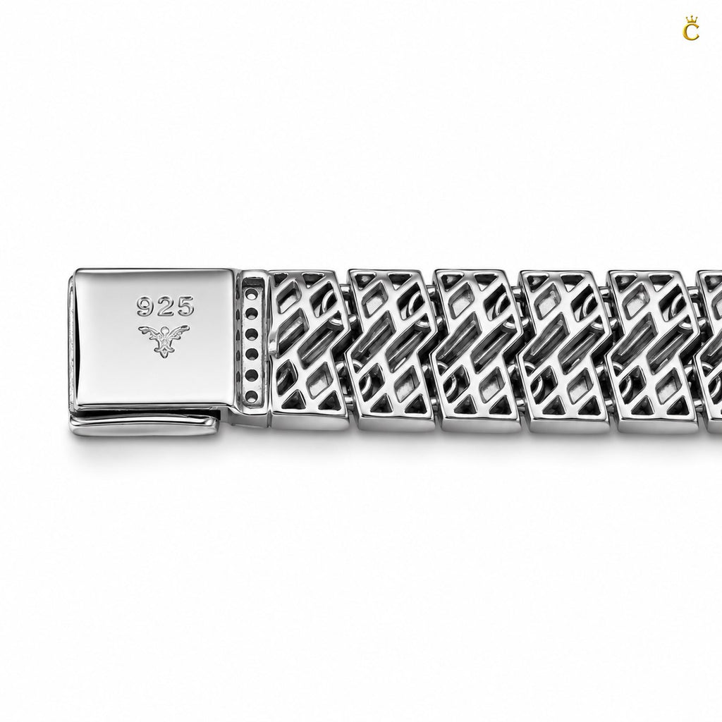 Dual-Tone Geometric Link Silver Bracelet for Men