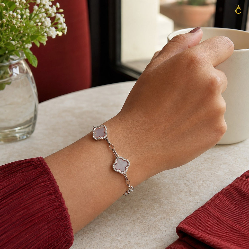Celestora Luxurious Pink Clover 3 motiffs Van cliff Bracelet
