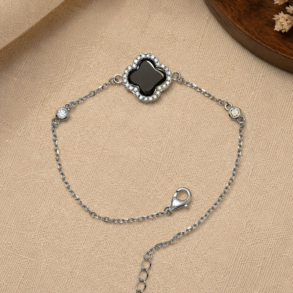 Celestora Onyx Black Clover with Zircon studded Van cliff Bracelet