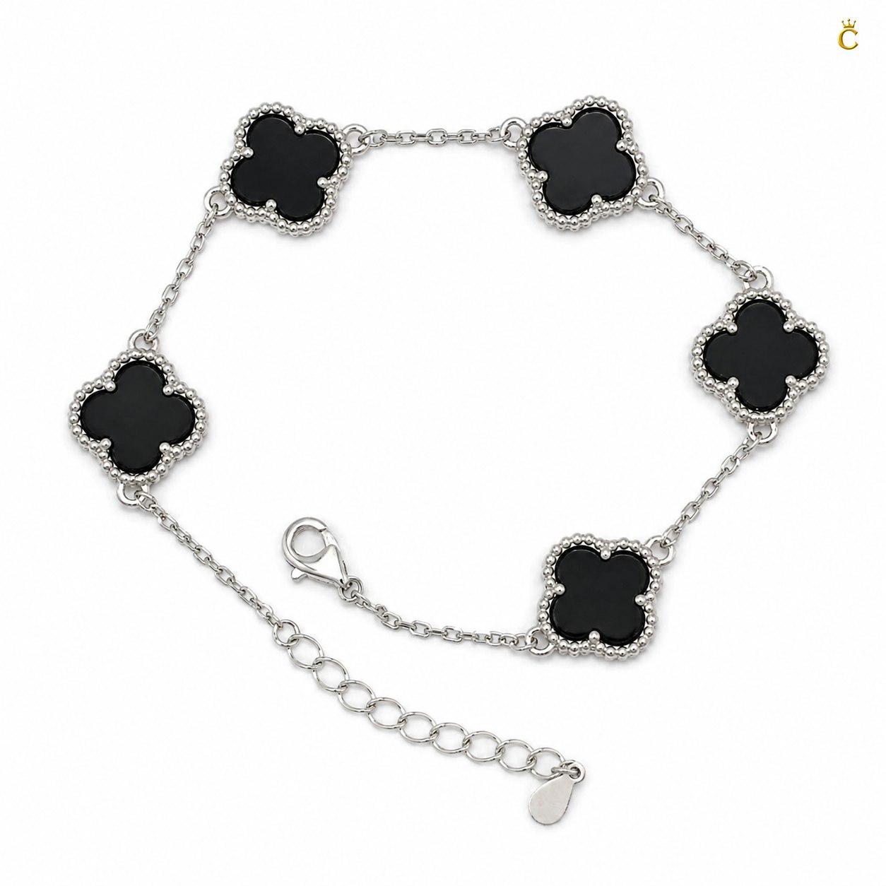Celestora- Onyx Black Five Clovers Van cliff Bracelet