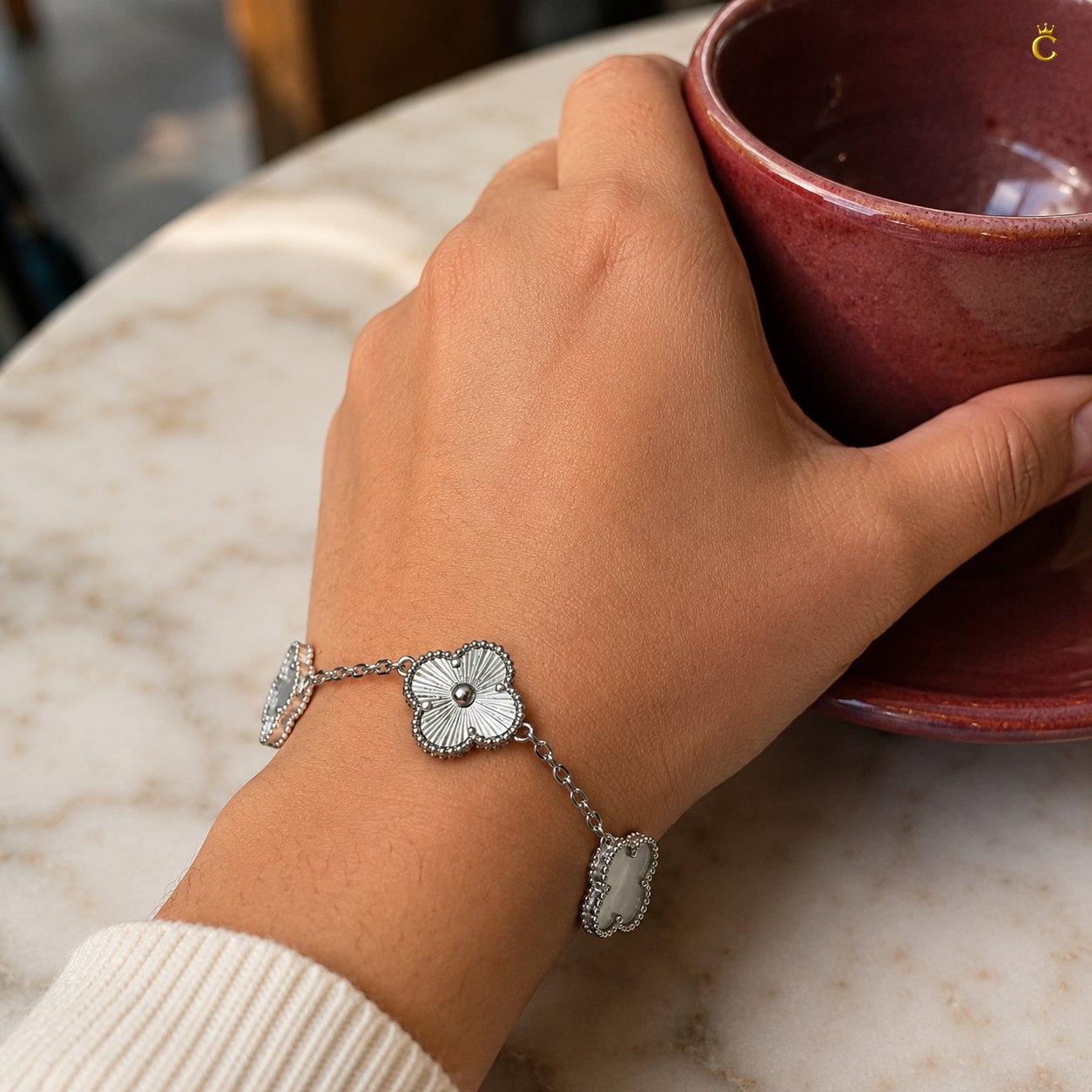 Celestora Moon Pearl Clover Van cliff Bracelet
