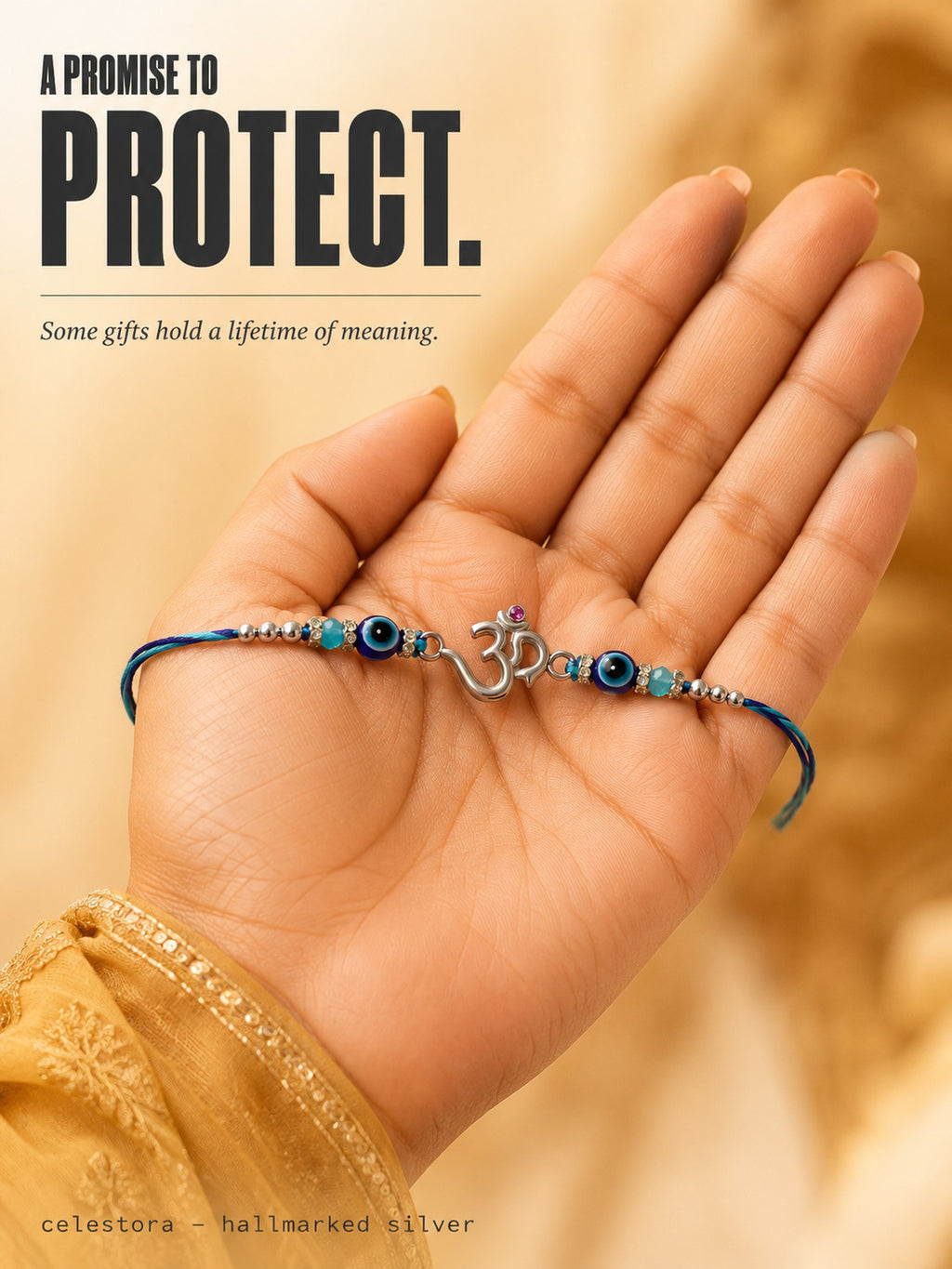 Celestora- Silver Om Evil Eye Premium Rakhi/ Bracelet