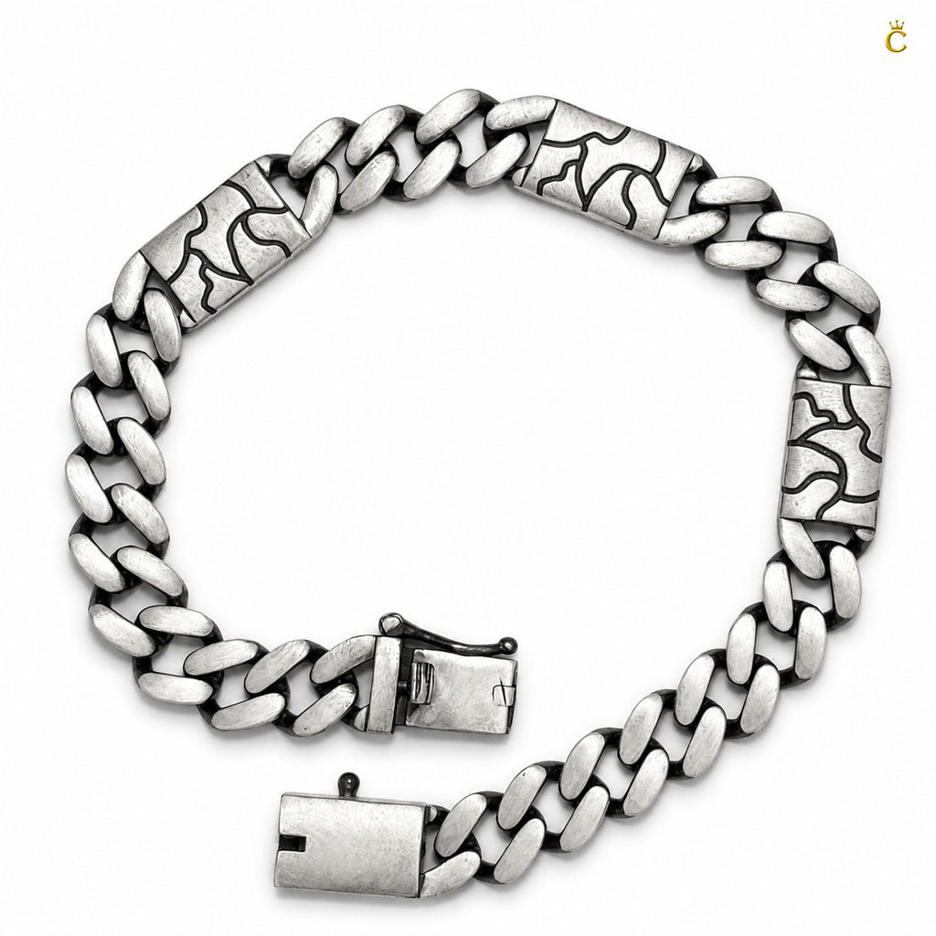 Celestora - Silver Italian-style Premium oxidized Curb bracelet: