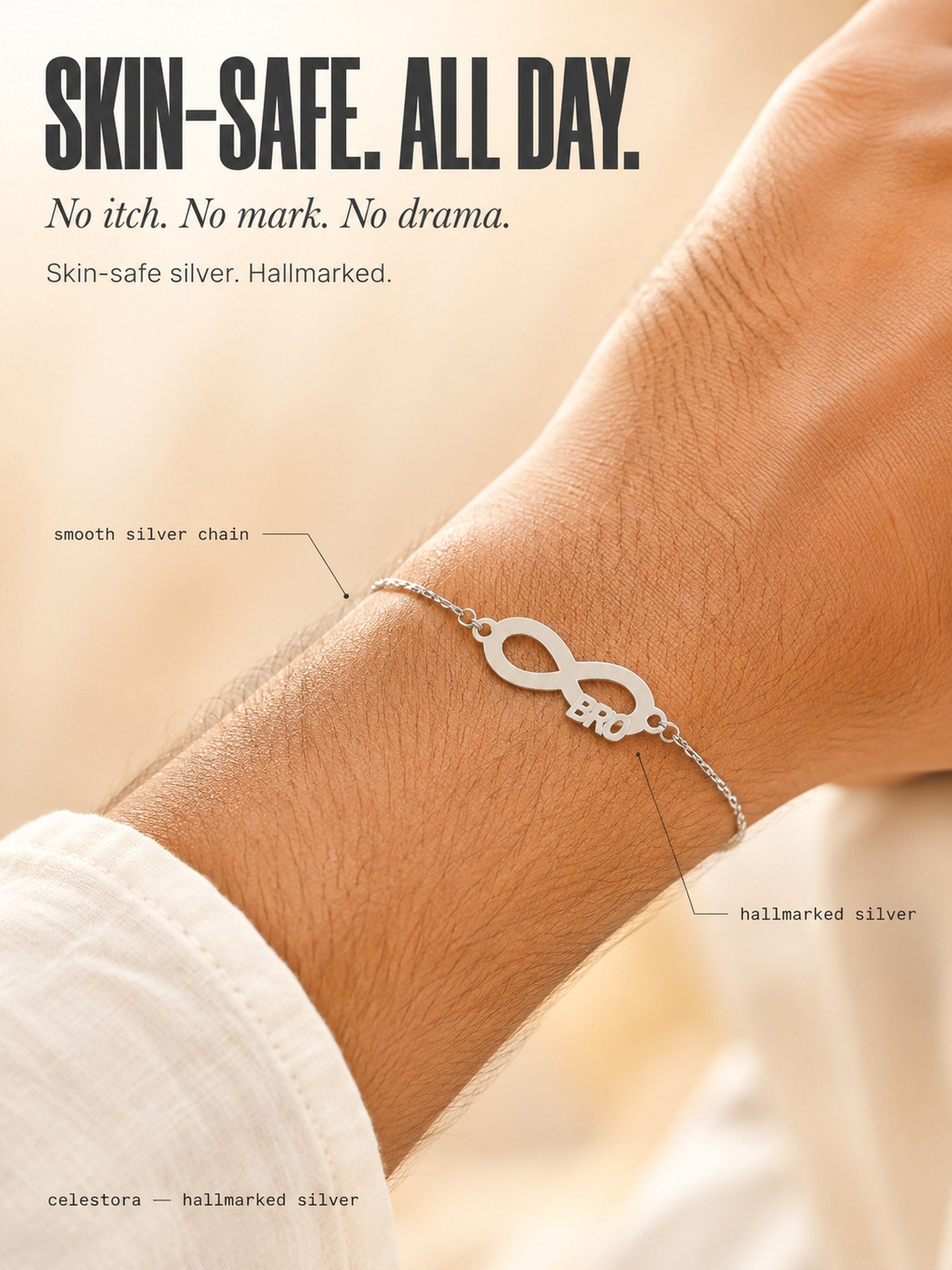 Premium Silver Infinity Love Bro Motif Rakhi Bracelet