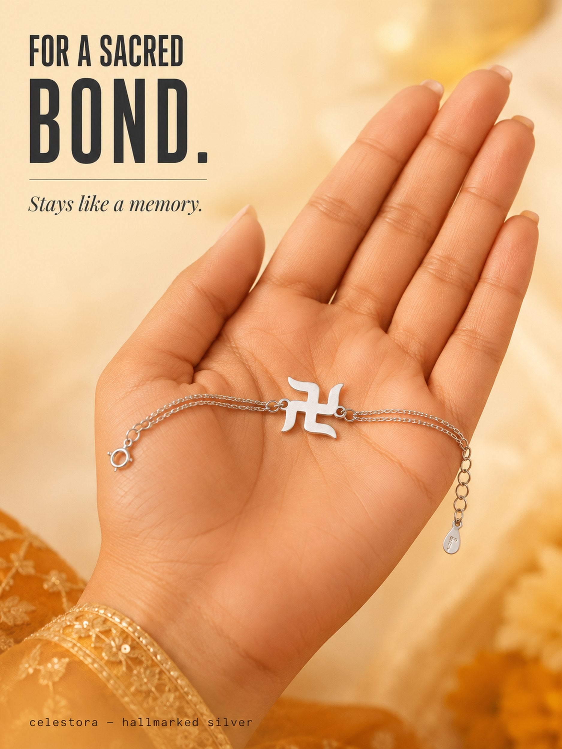Premium Silver Swastik Rakhi/ Bracelet with single/Double Thread