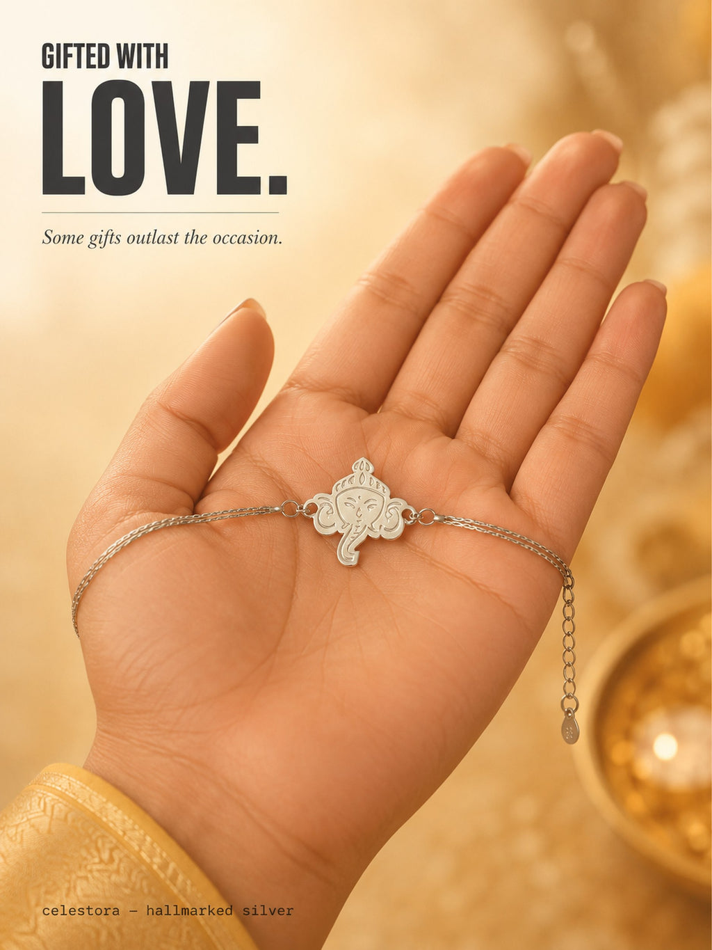 Celestora- Silver Premium Ganesha Rakhi cum Bracelet