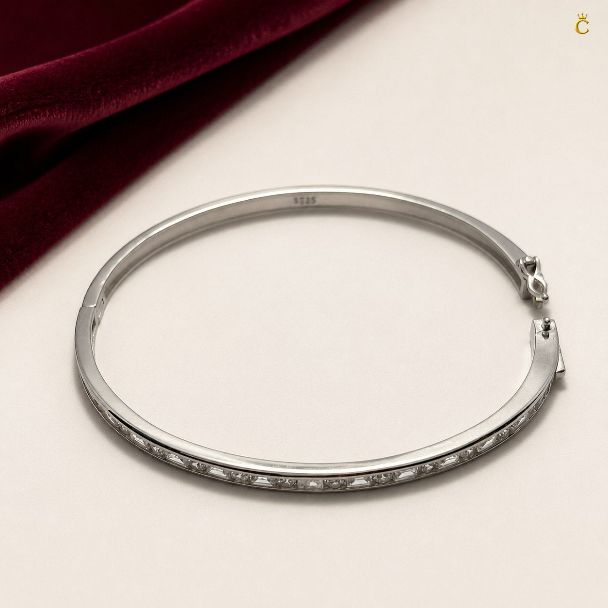 Silver Stone Studded Hinged Bangle