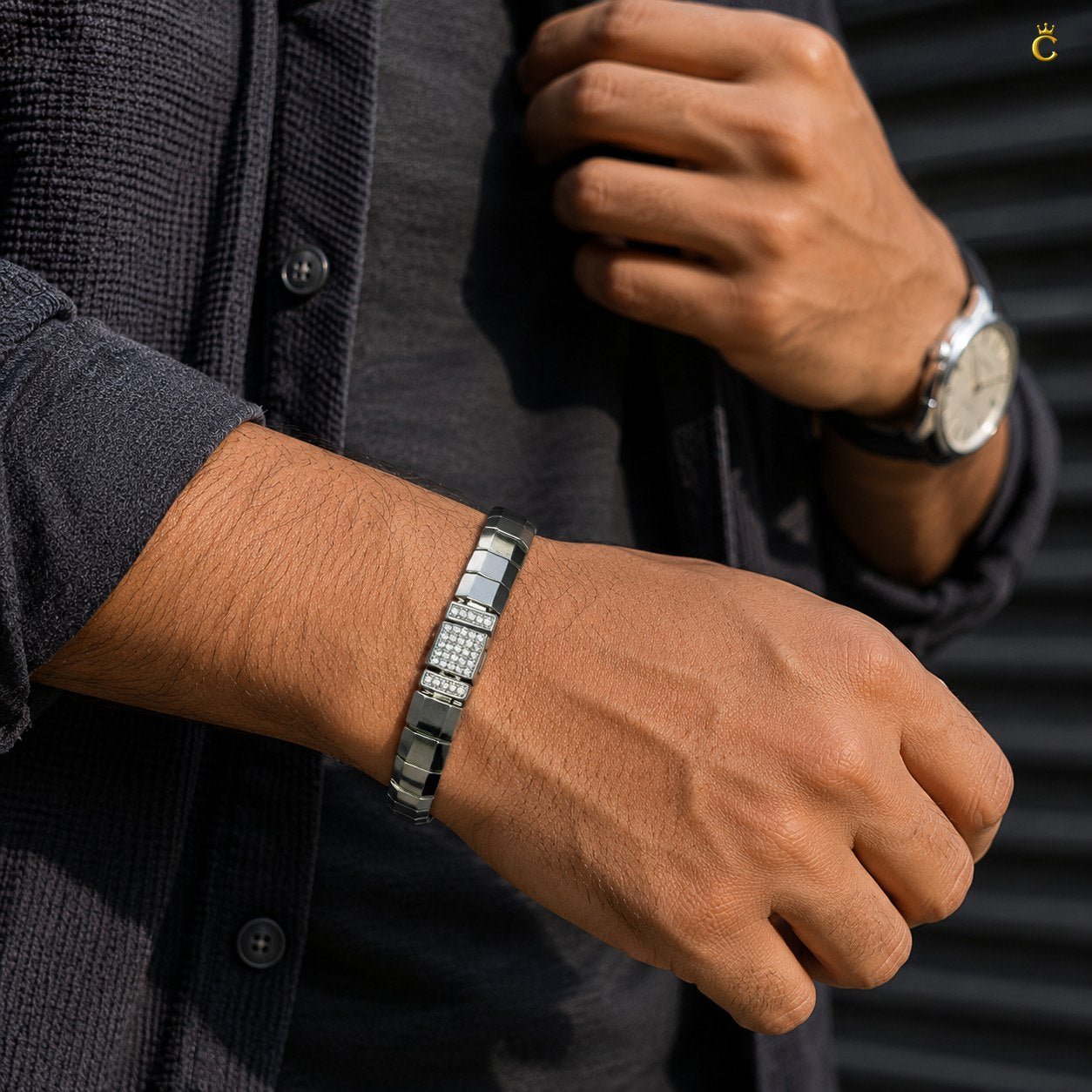 Men's Silver Pave Link Bracelet