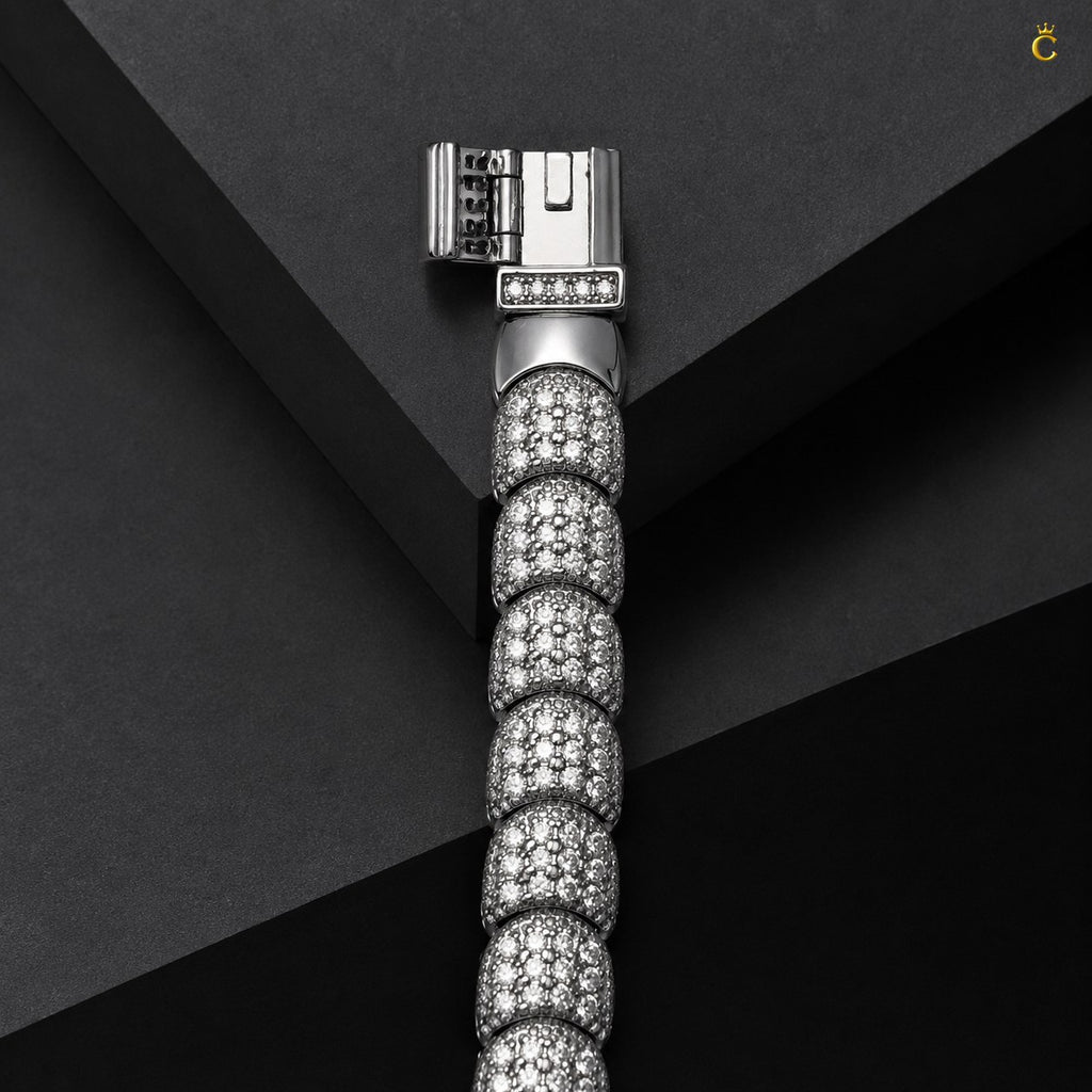 Premium Silver Pave Link Men's Bracelet