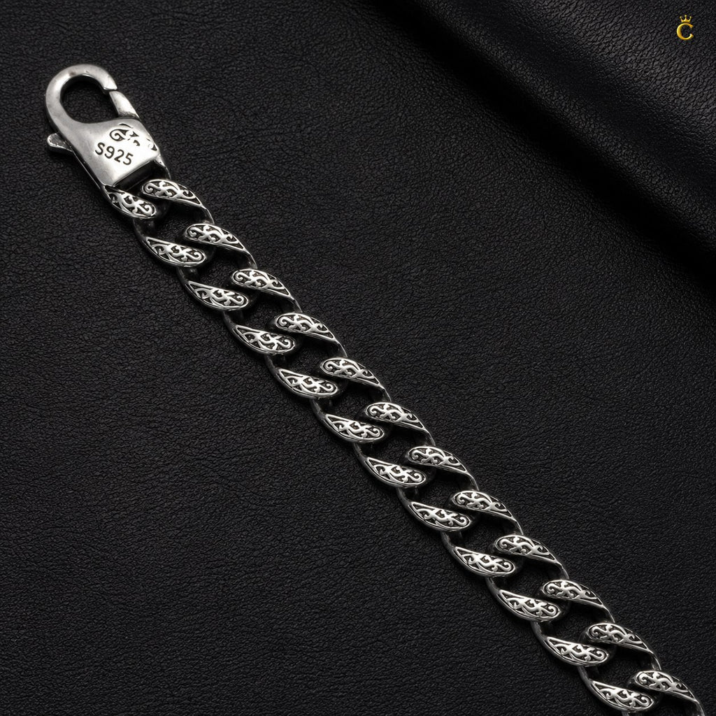 Ornate Filigree Silver Curb Link Bracelet